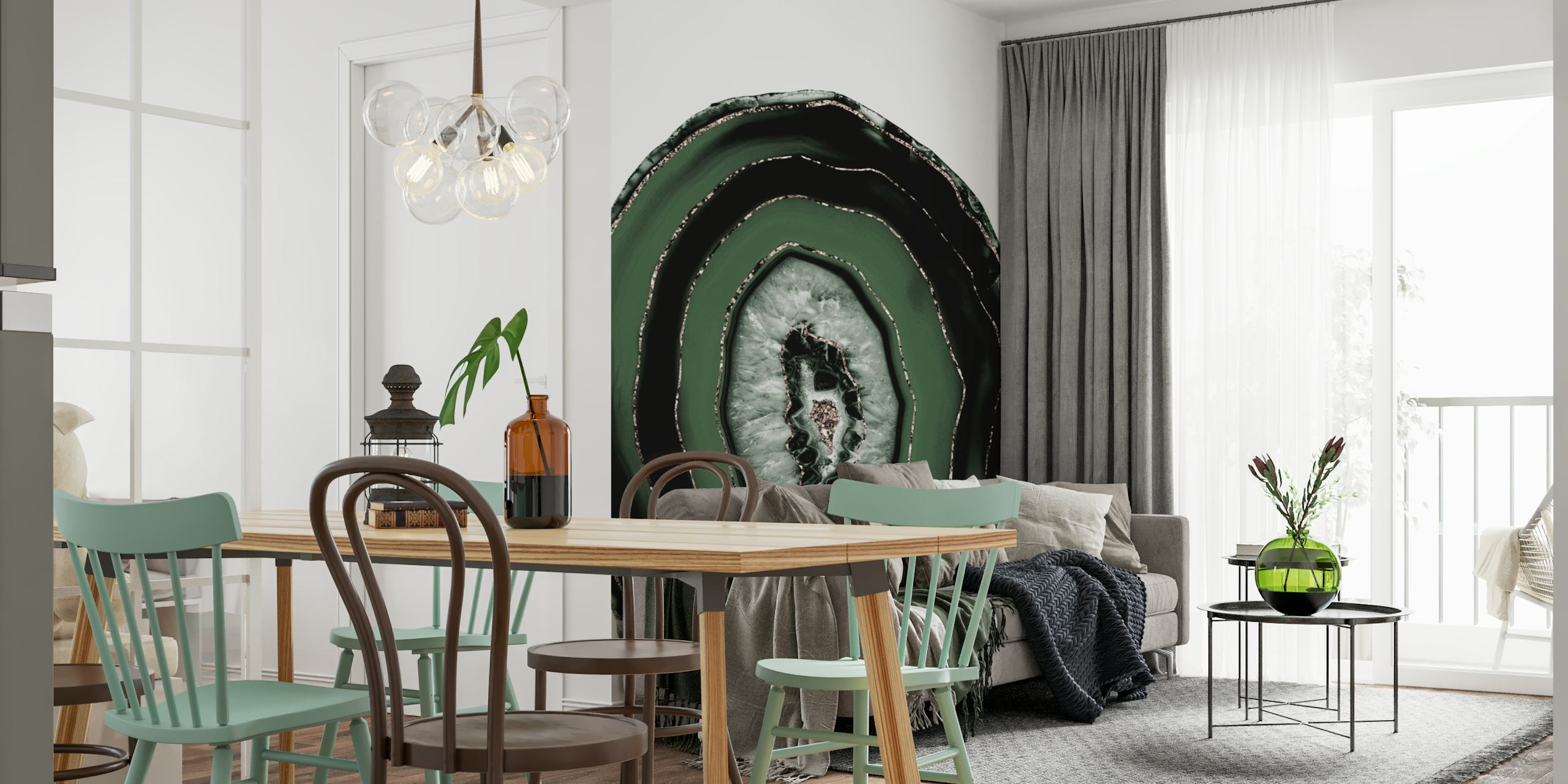 Agate pattern green and black wallpaper