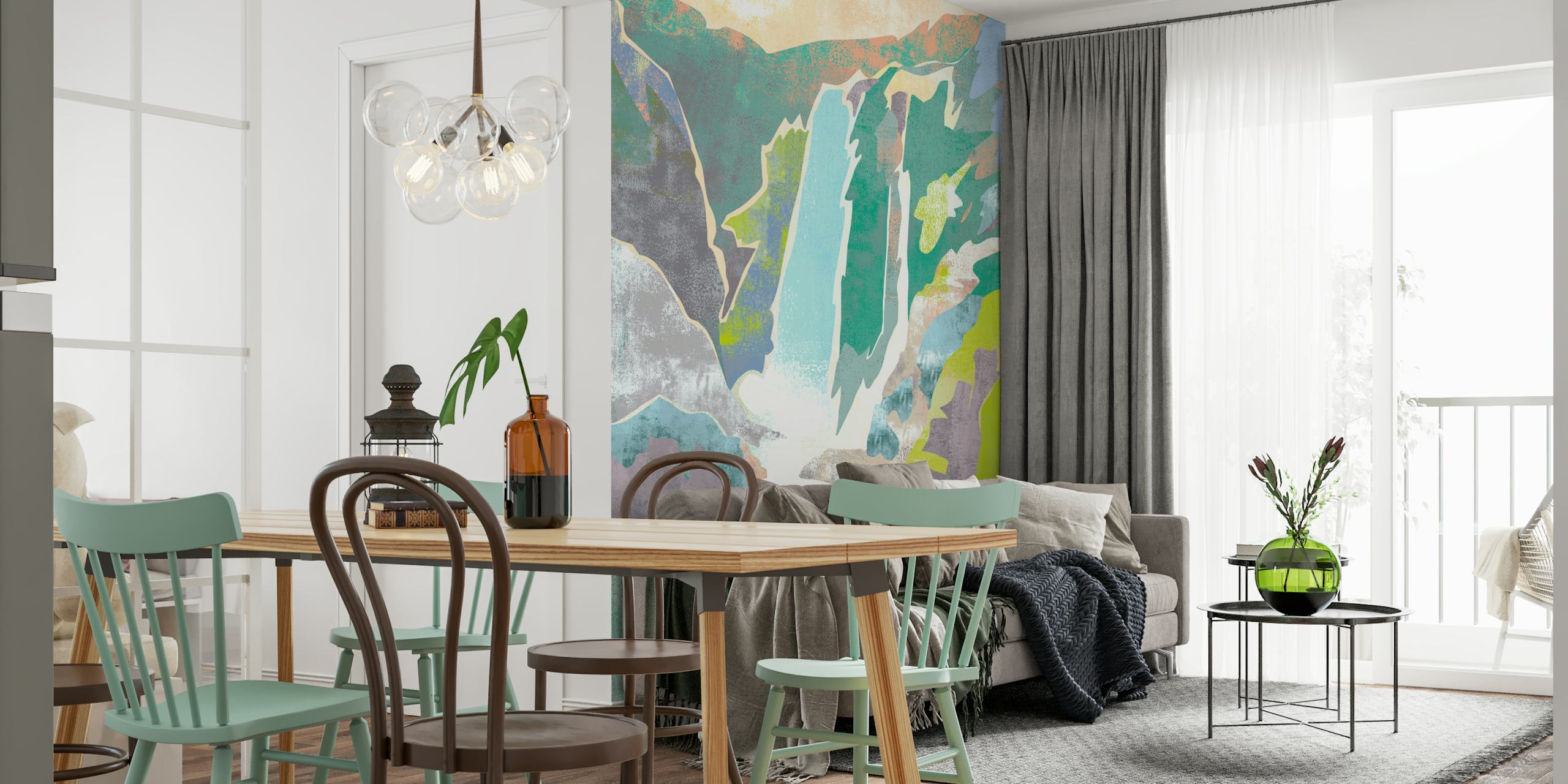 Abstract waterfall wallpaper in a room