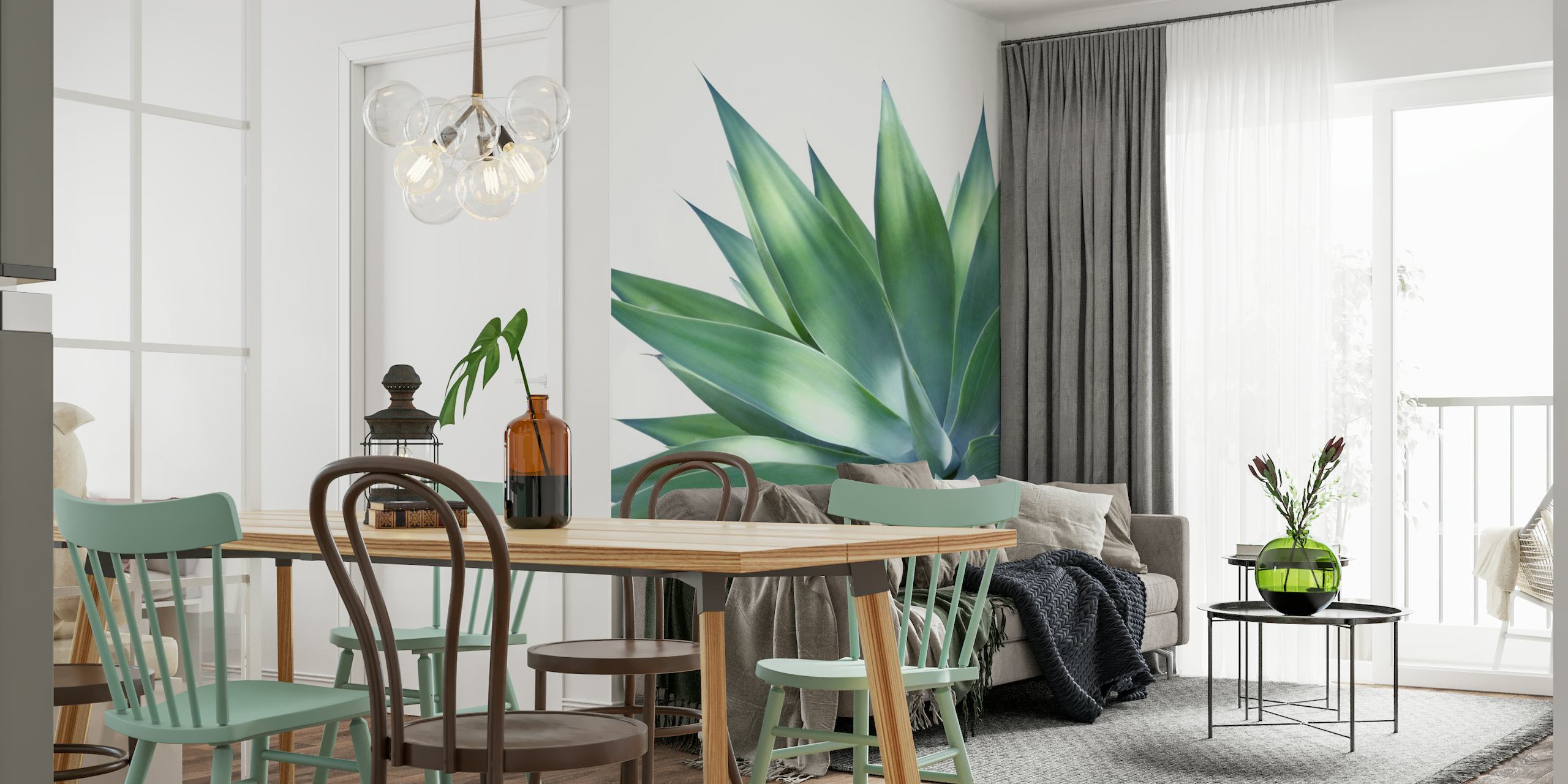Close-up of agave plant leaves wall mural with green tones
