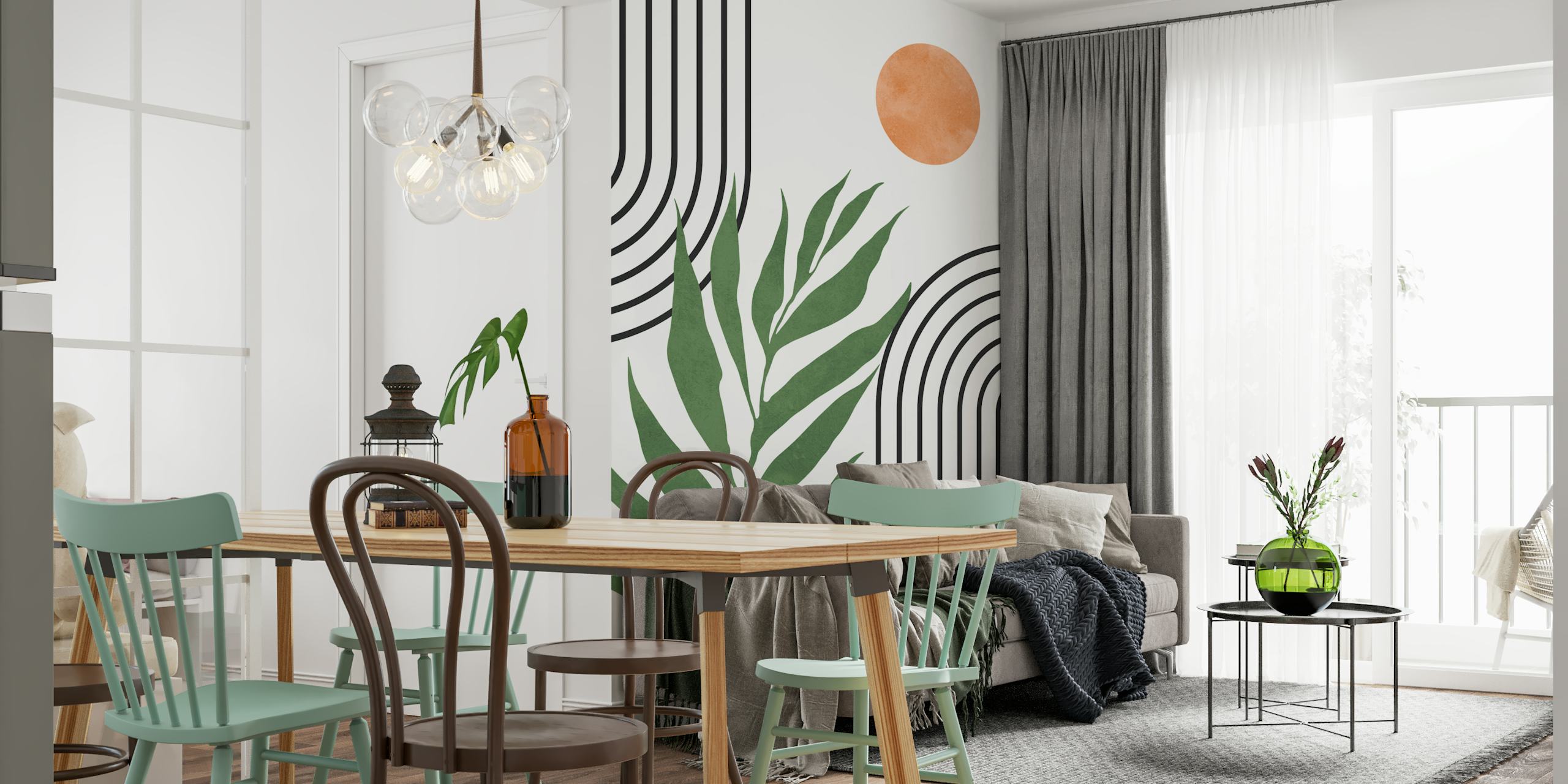 Botanical wallpaper design in a modern setting