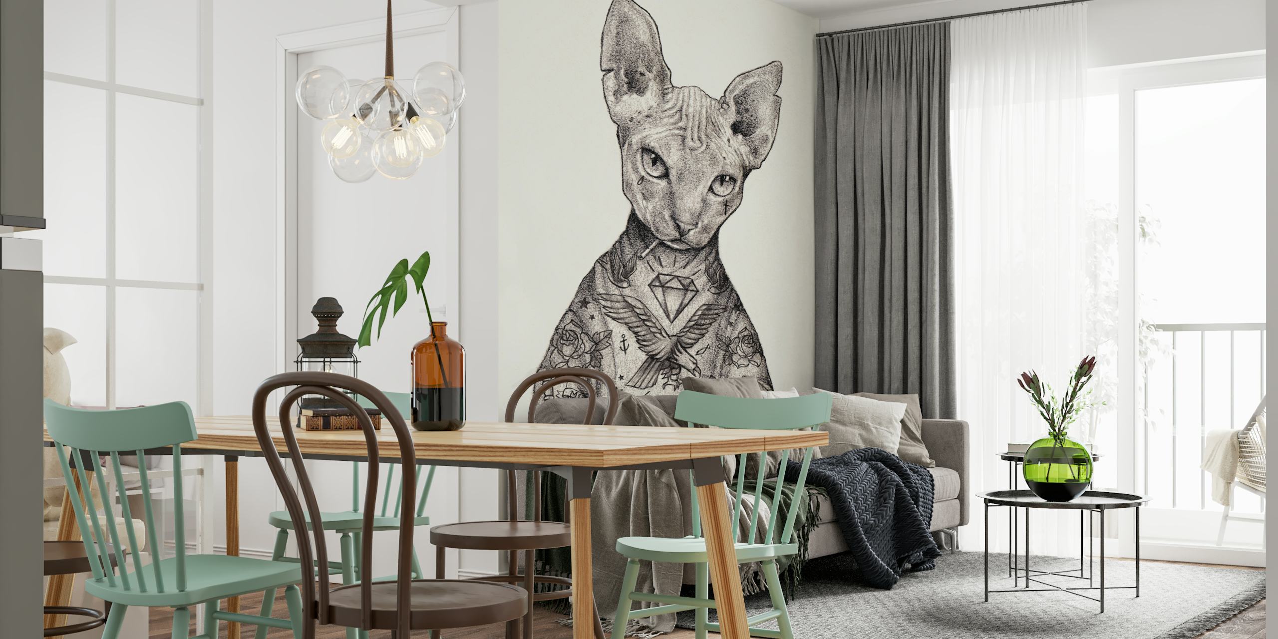Papel pintado artístico de Sphynx gato en una habitación