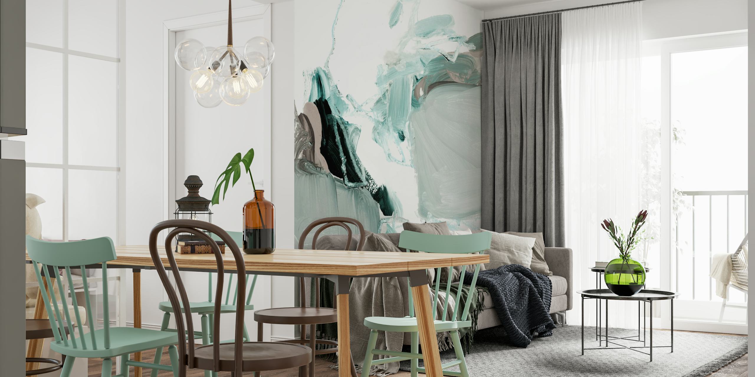 Abstract brushstroke design in teal and black colors wallpaper