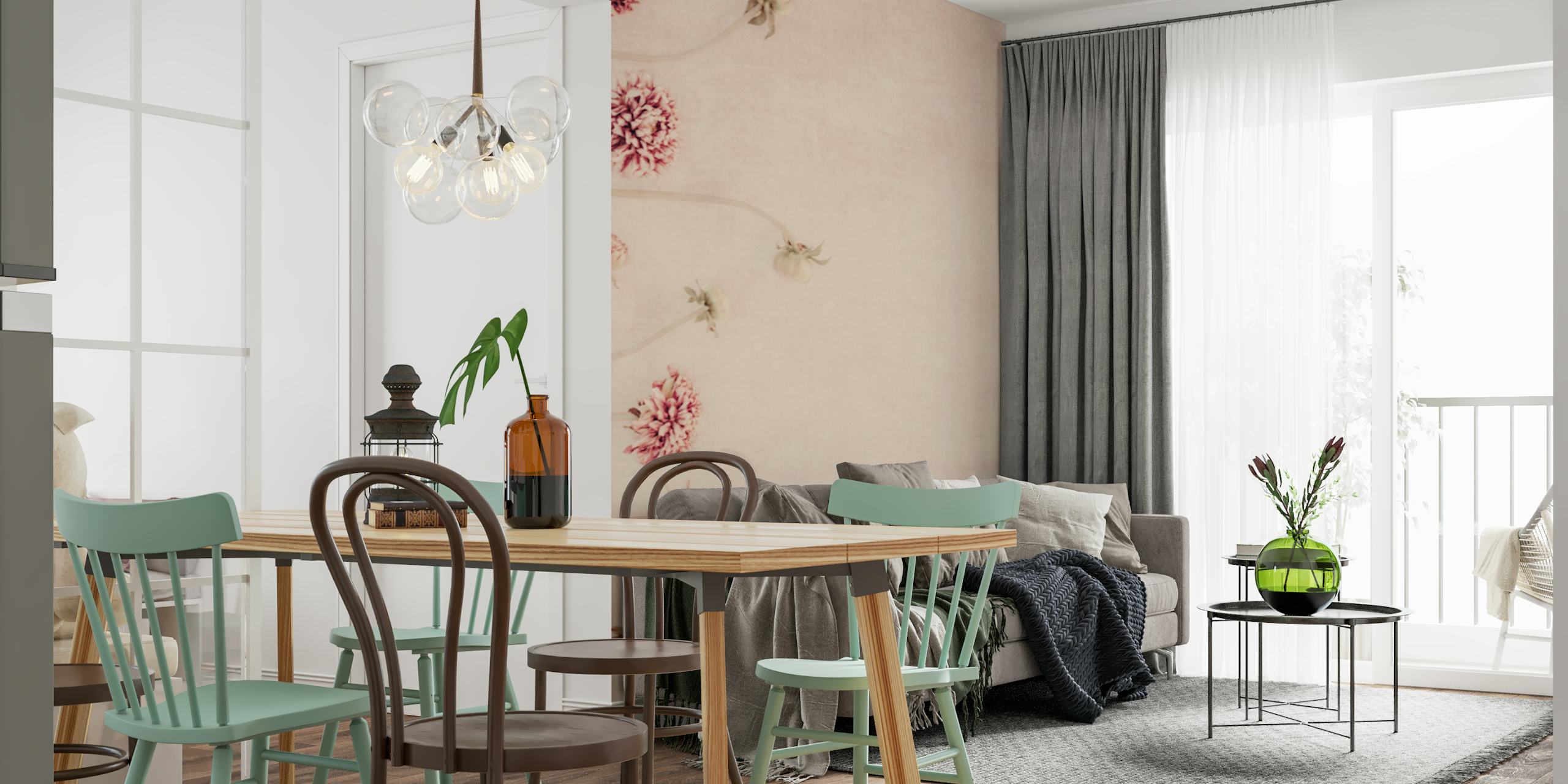 Lyserøde blomster i et rum