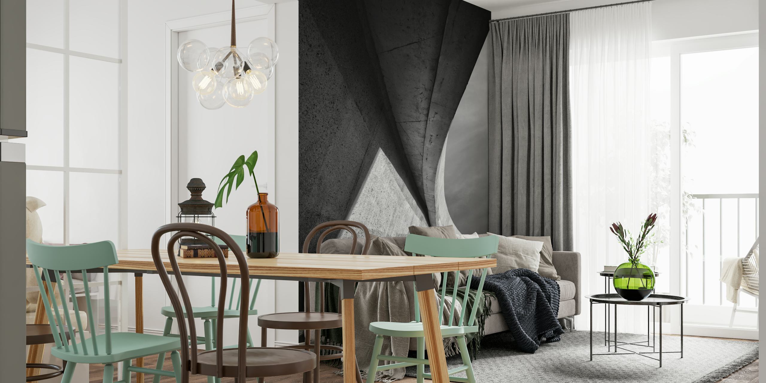Curved concrete shapes in black and white wallpaper