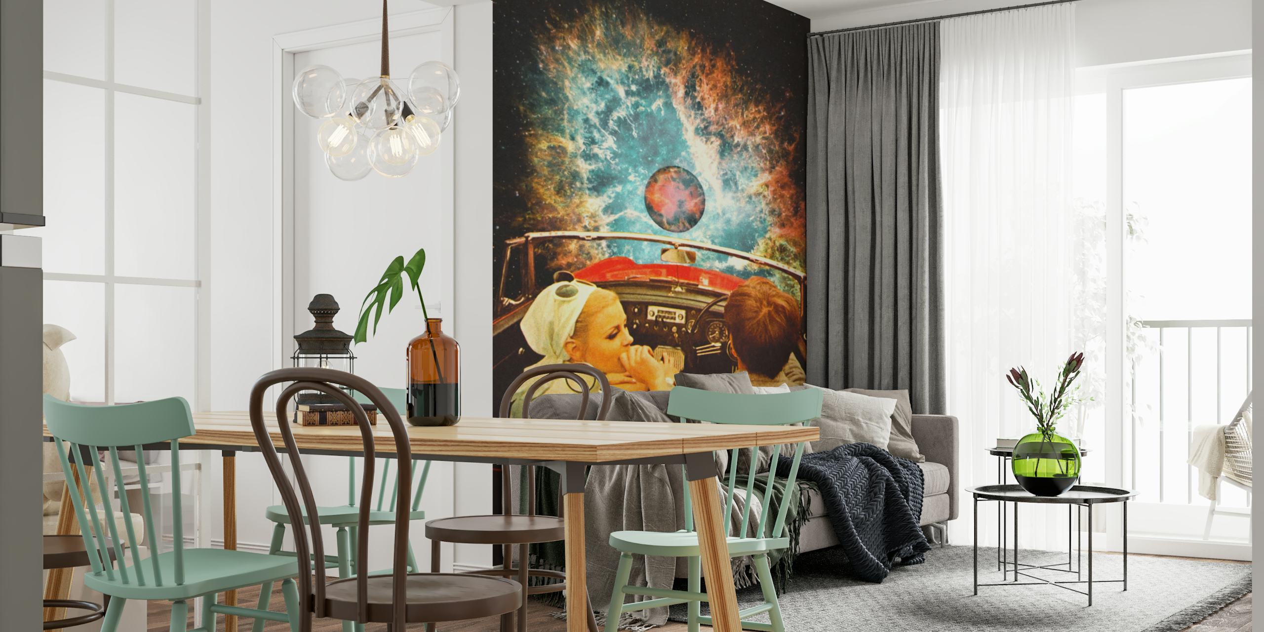 Tapetdesign mit einer kosmischen Szene in einem Raum