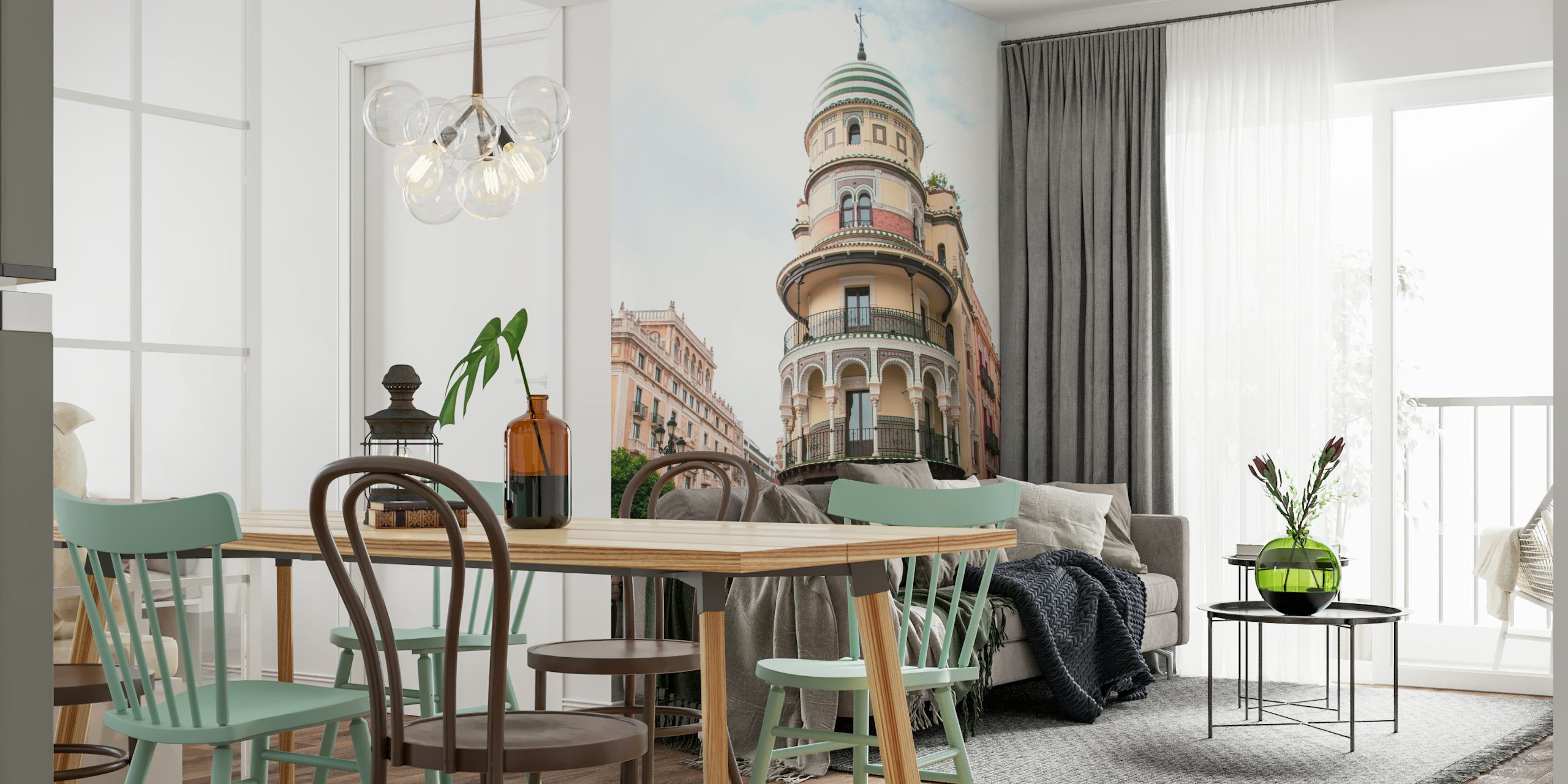 Architectural wallpaper with La Adriatica building in pastel colors