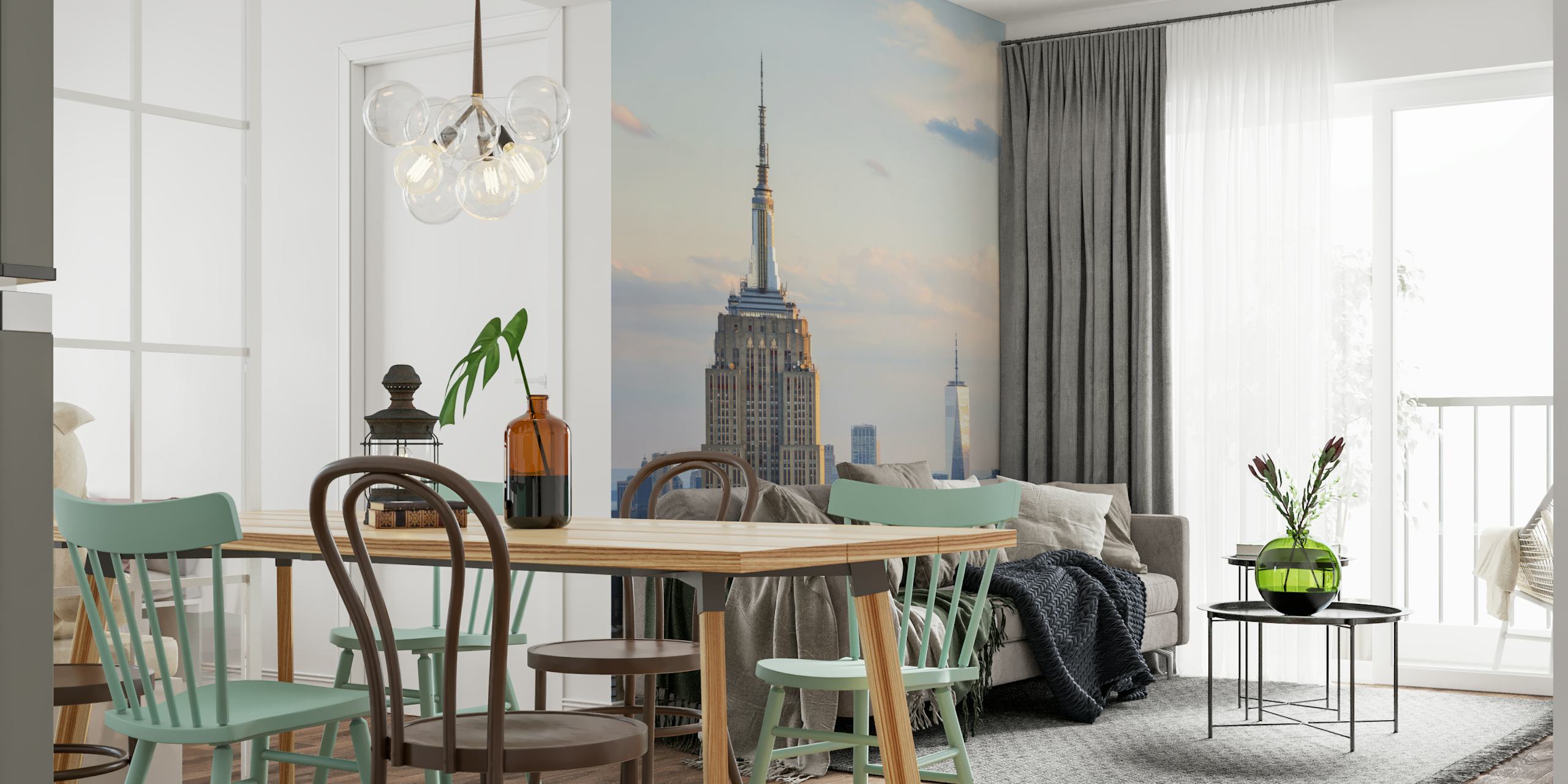 Naklejka ścienna Empire State Building i panoramę Nowego Jorku o zachodzie słońca