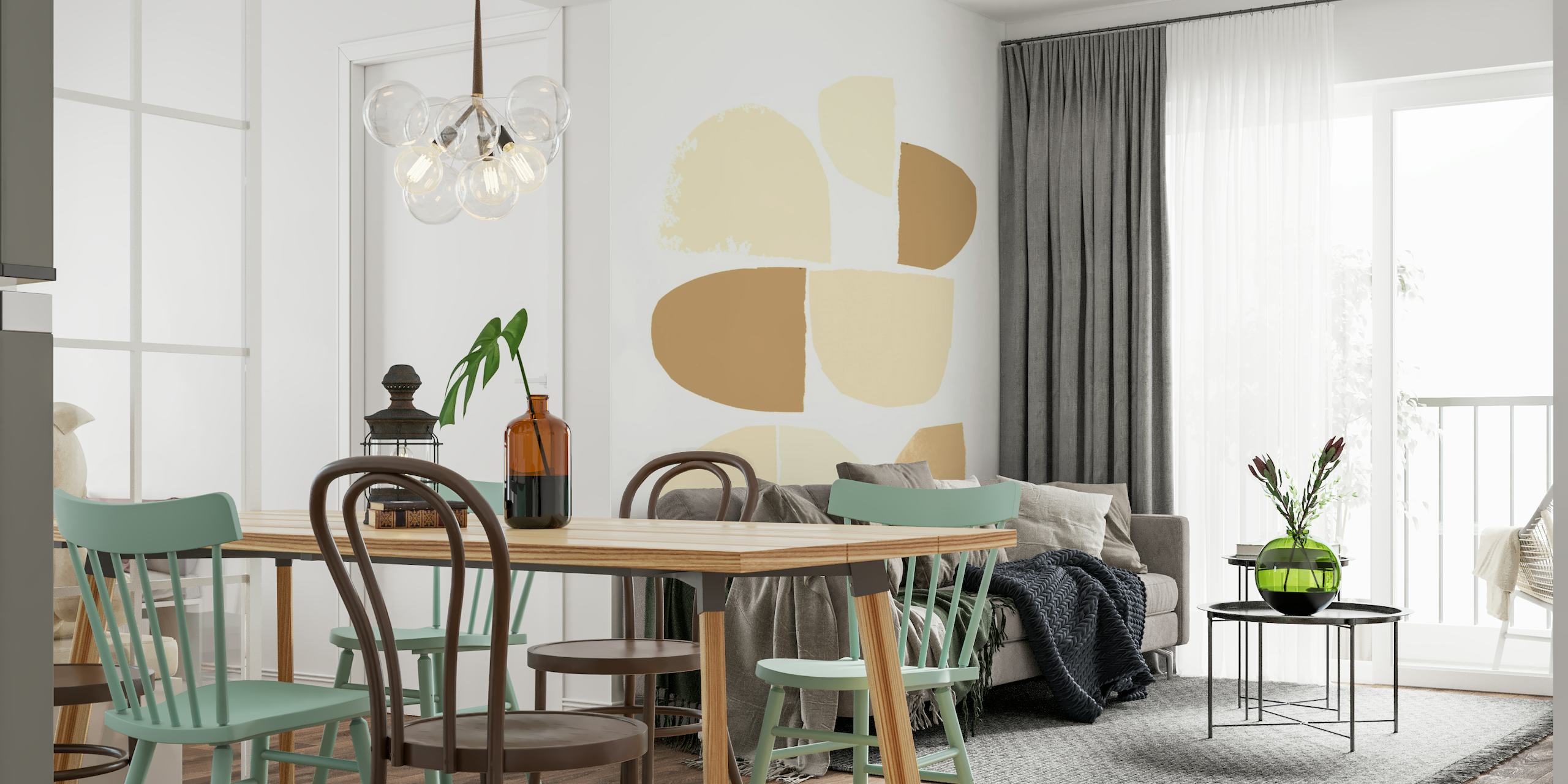 Abstract shapes in beige, cream, and tan for wall mural 'Minimalist Collage Neutral'