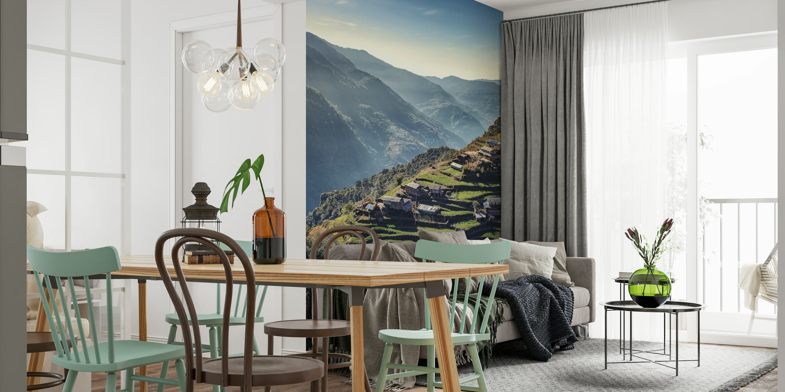Nepalese landscape wallpaper in a room