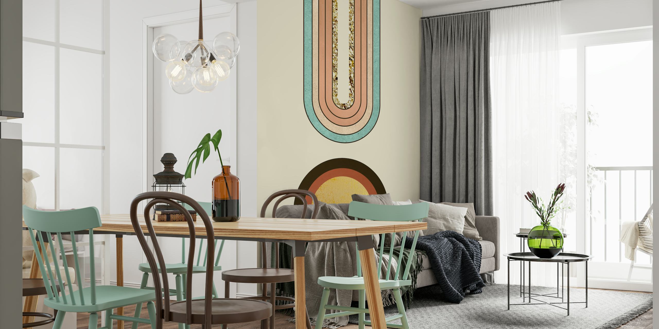 Retro geometric wallpaper in warm colors with rounded shapes