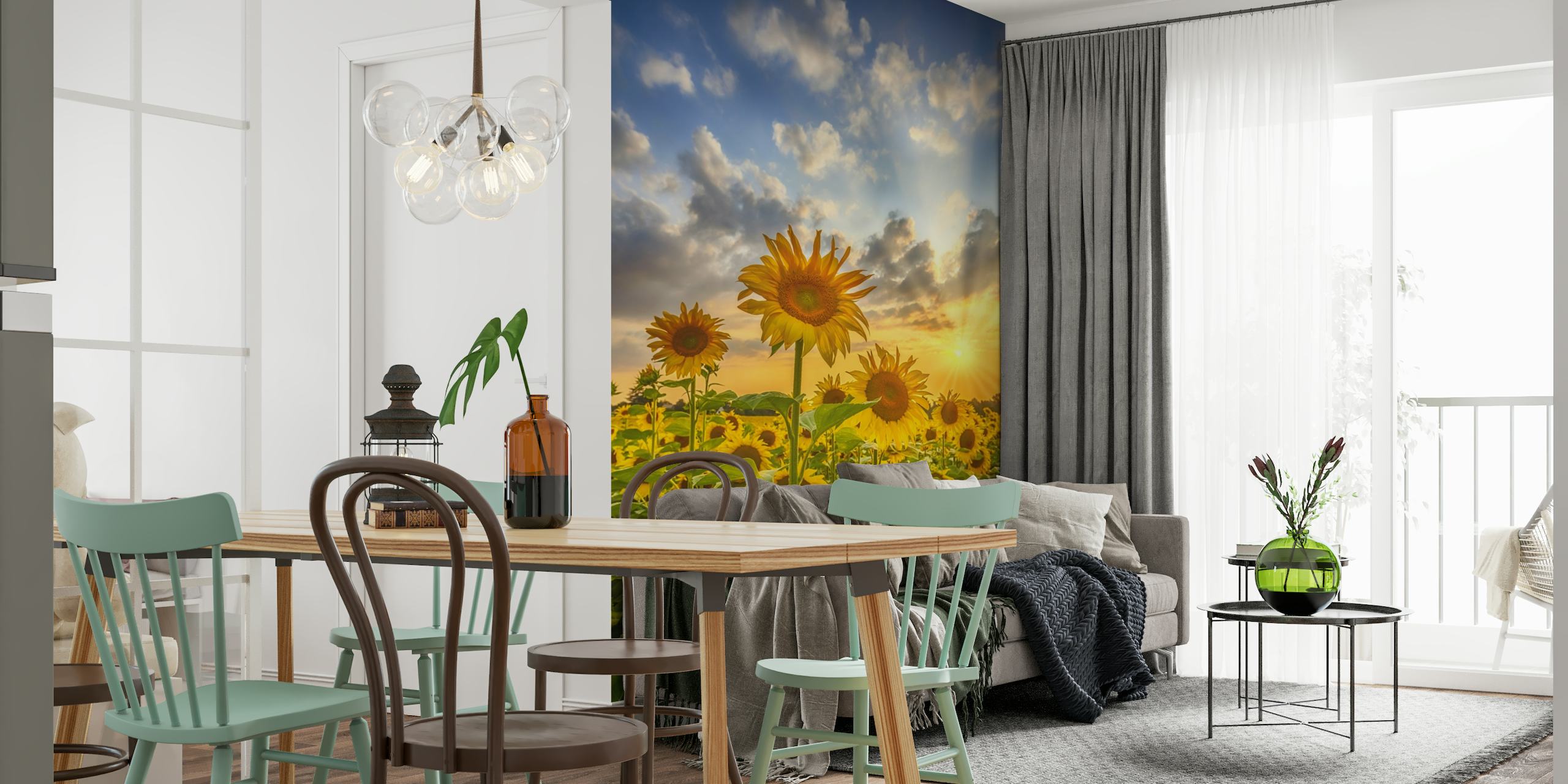 Lovely sunflowers in sunset wallpaper