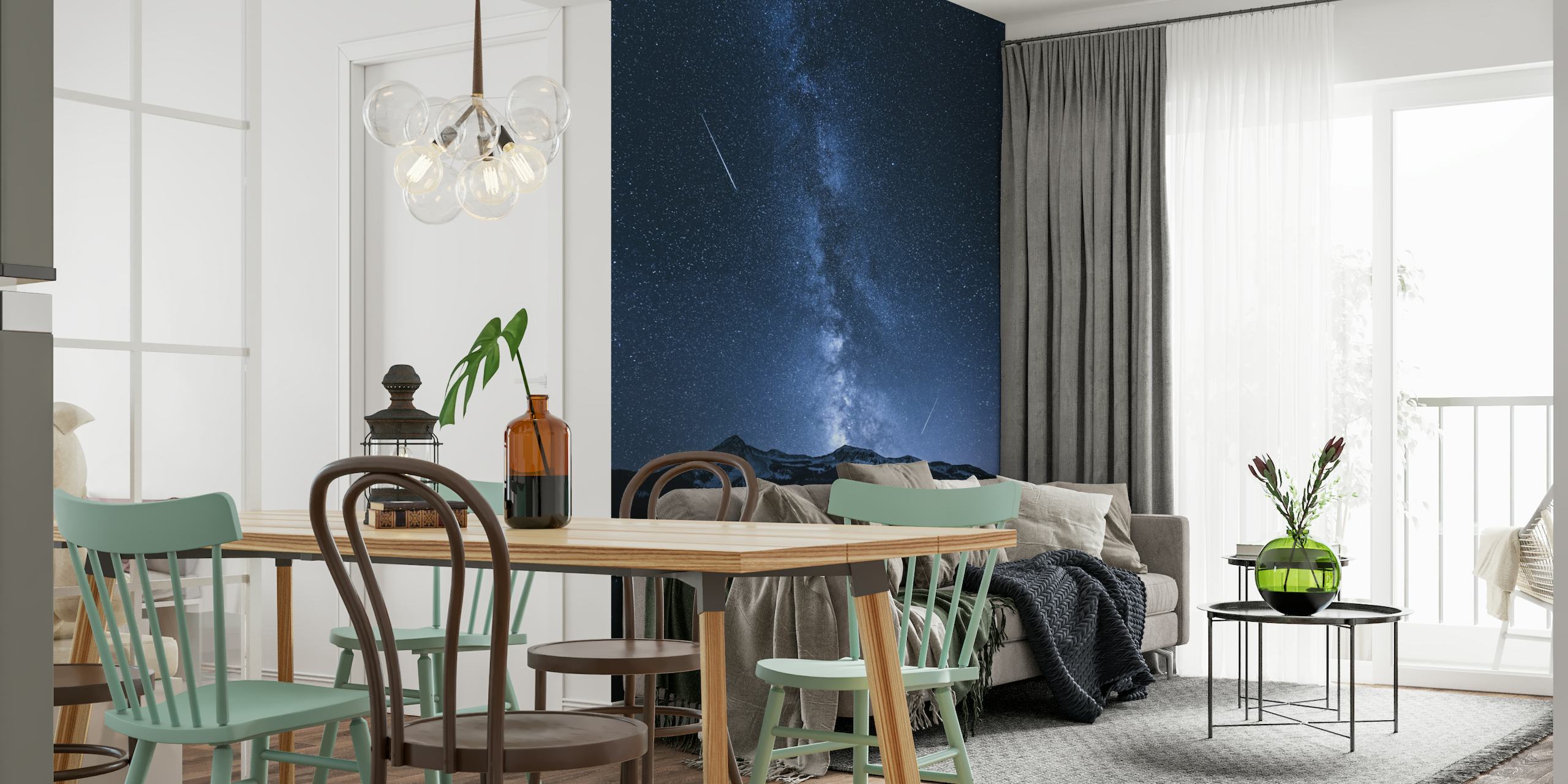 Galaxies Reflection wall mural with mountain lake and starry night sky