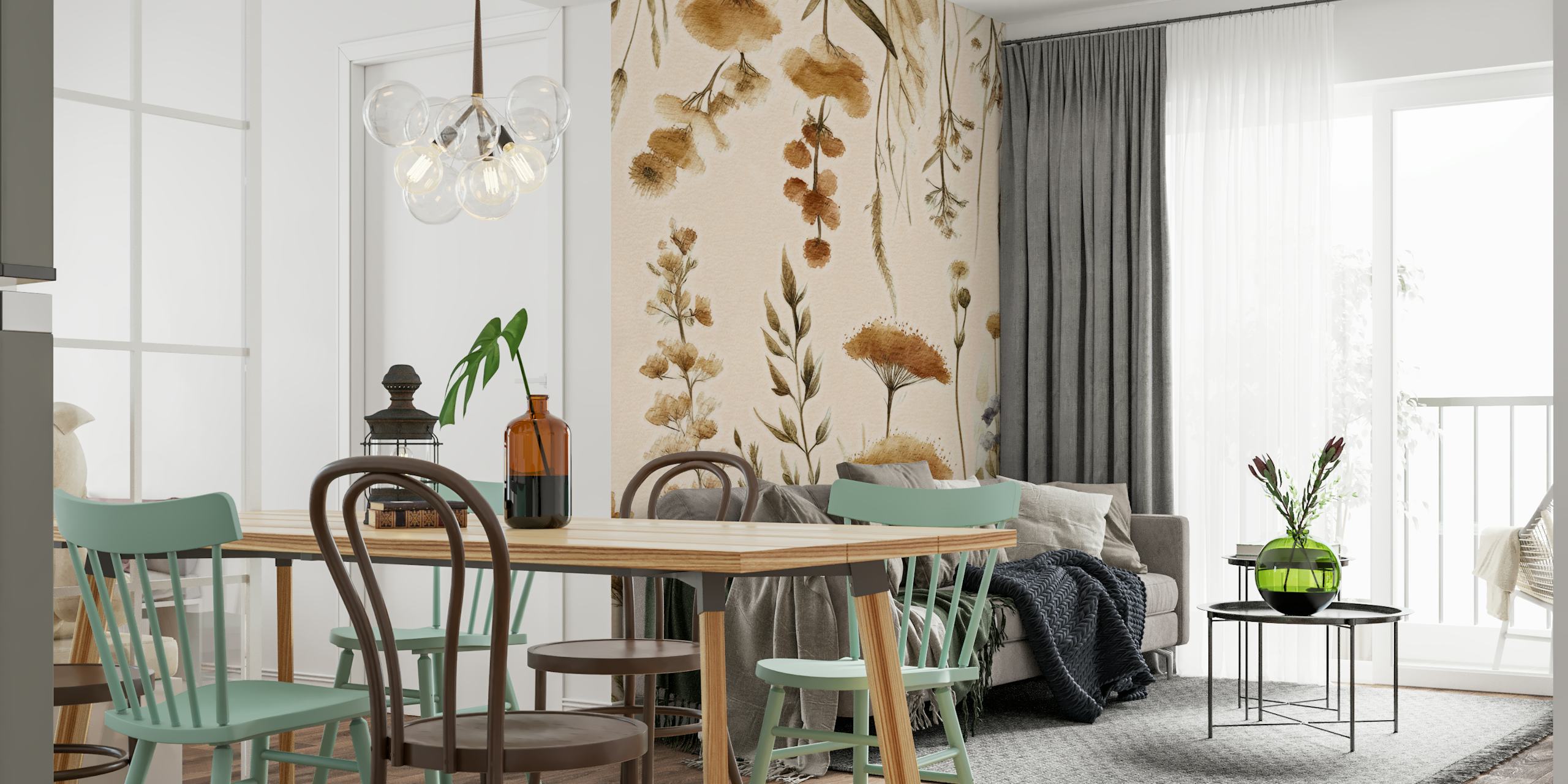 Papel de parede Wildflower Meadow Beige Peach em um quarto