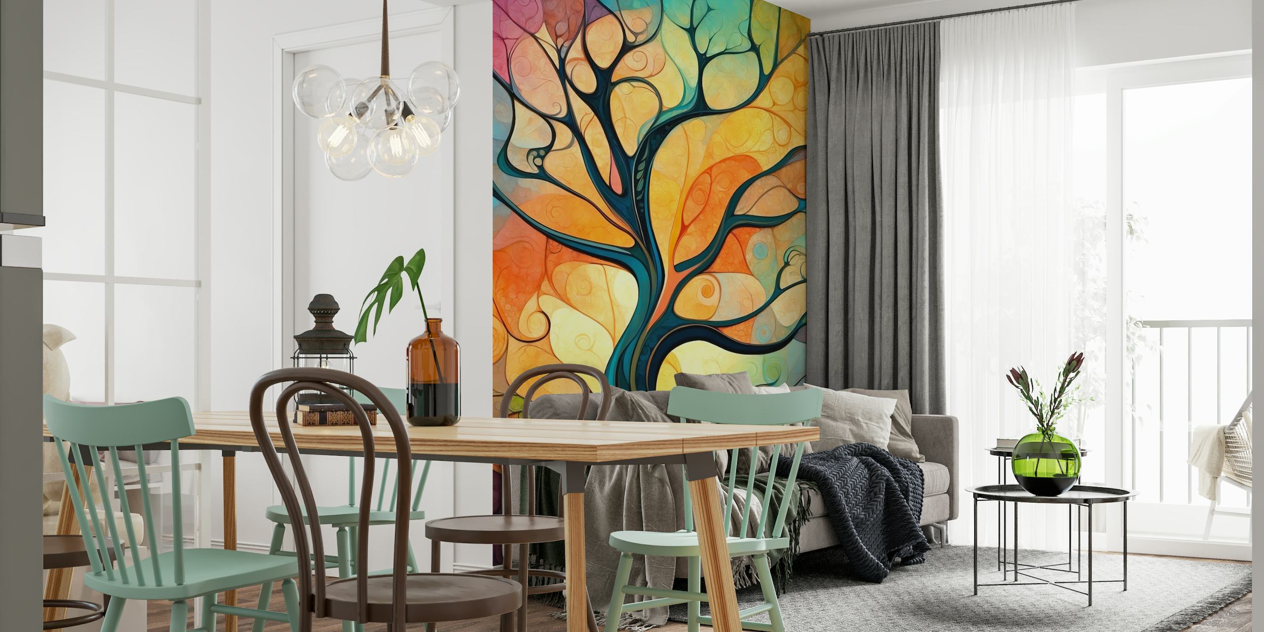 Abstract autumn tree, floral organic shapes tapet