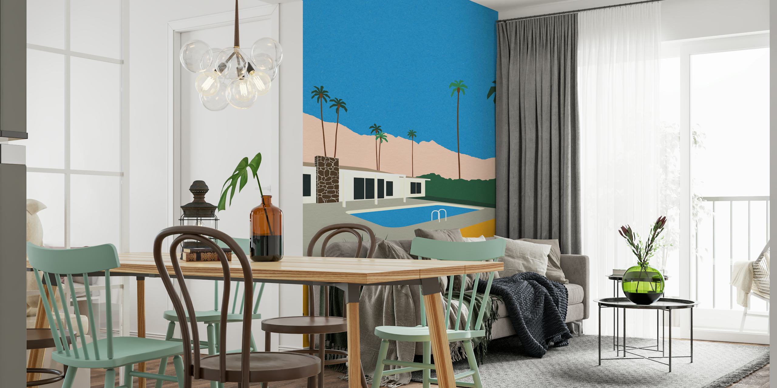 Papel tapiz Palm Spring Bungalow en una habitación moderna