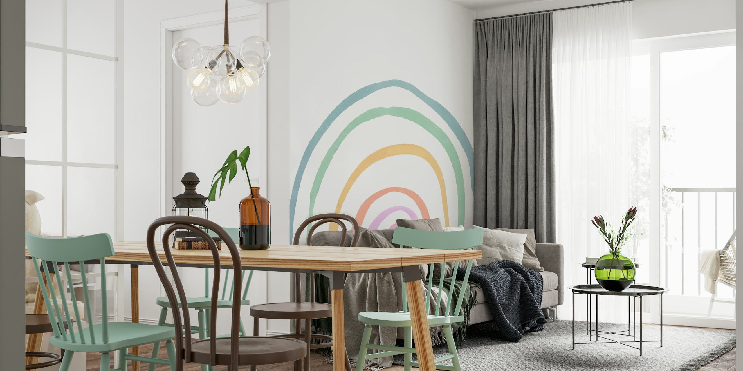 Quirky Pastel Rainbow behang in een kamer