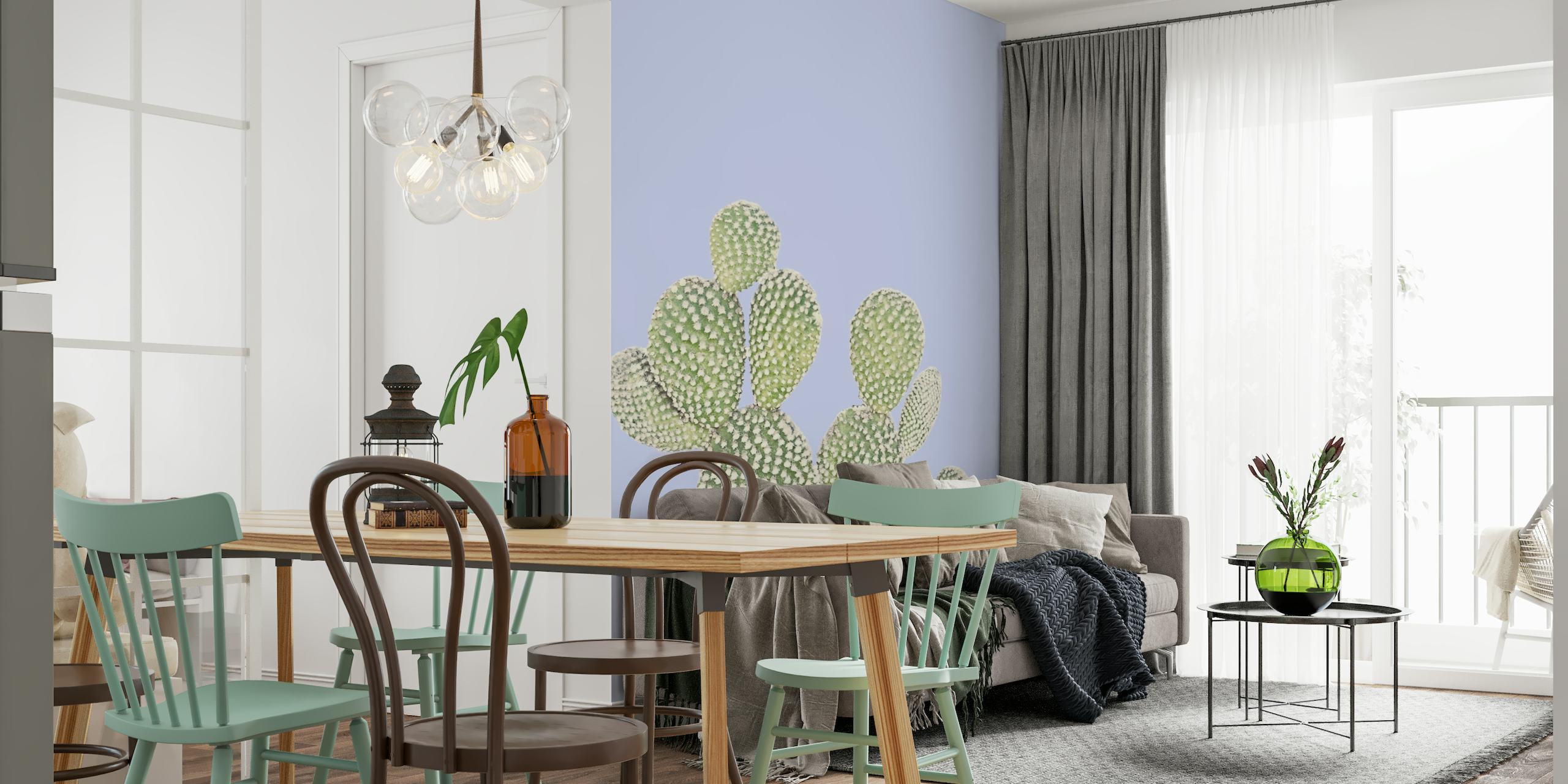 Cactus on Periwinkle wallpaper