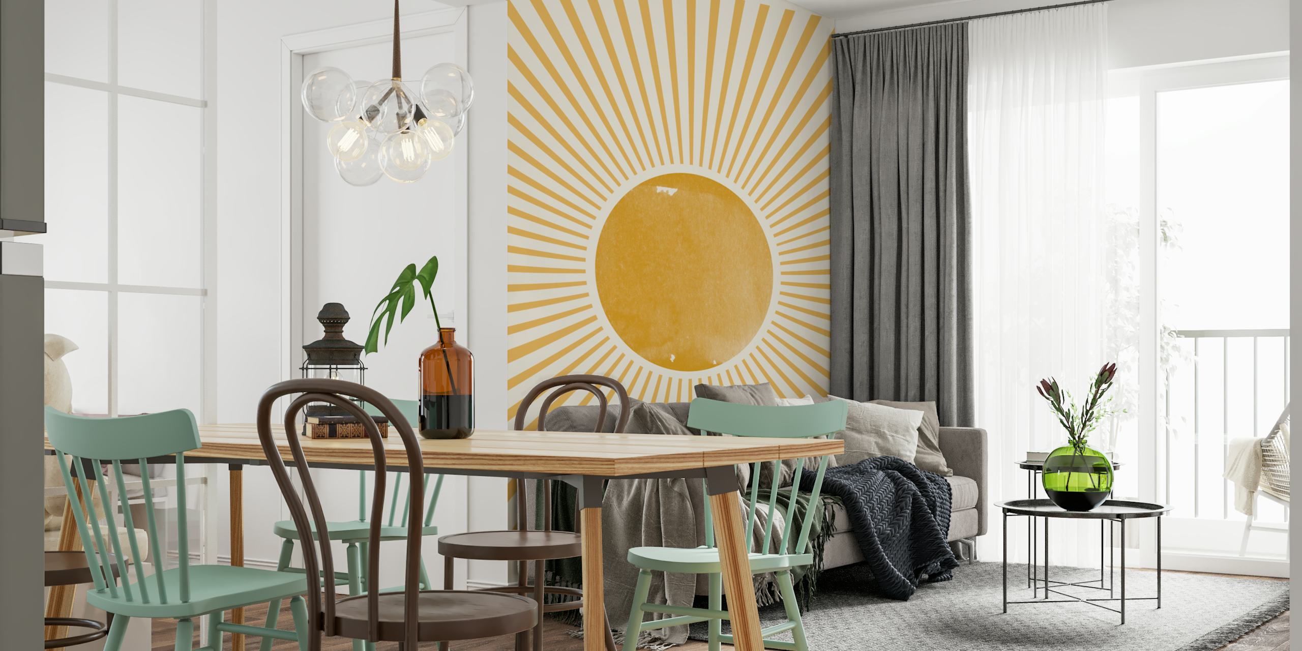 Yellow sunburst rays pattern wallpaper