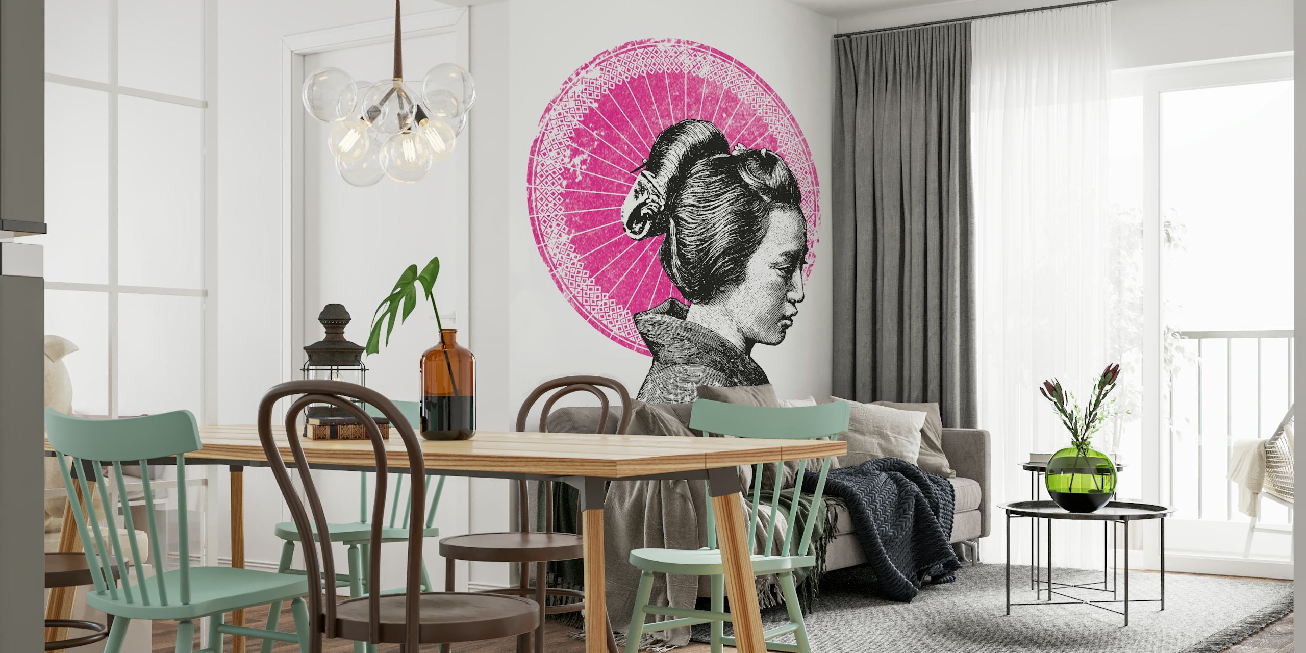 Geisha tapetdesign i moderne indretning