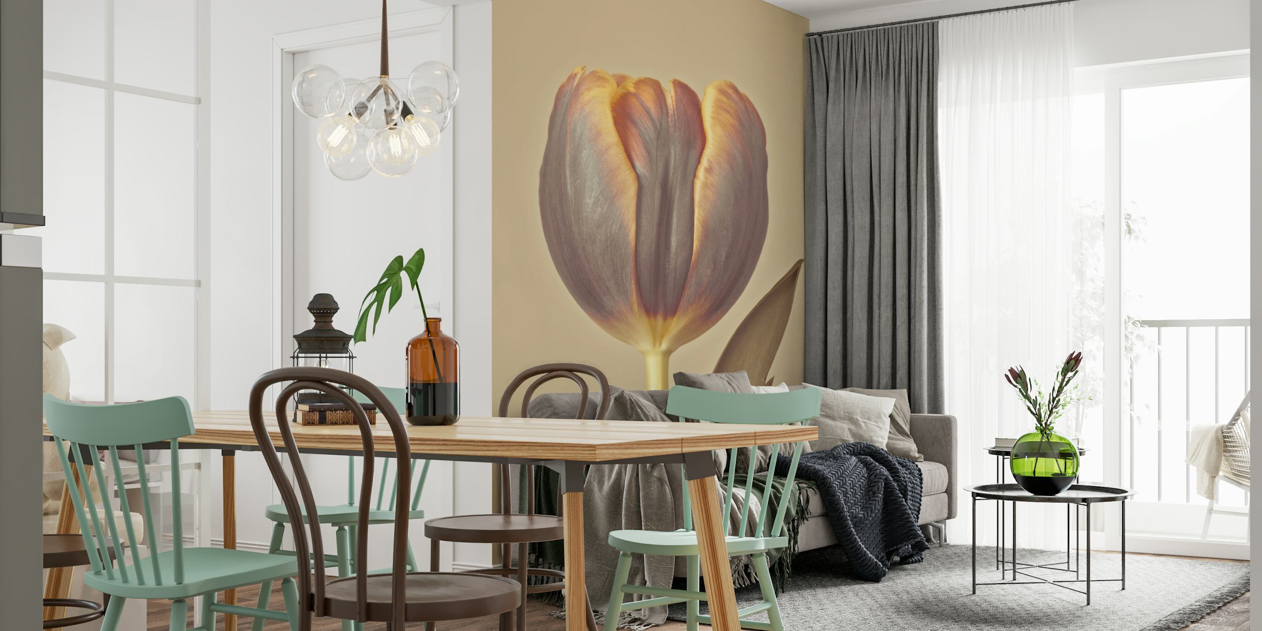 Single tulip on a beige background wallpaper