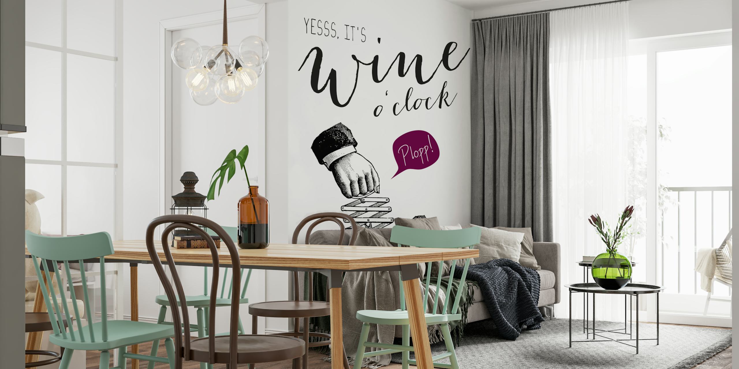 Wine o'clock wallpaper design in a room