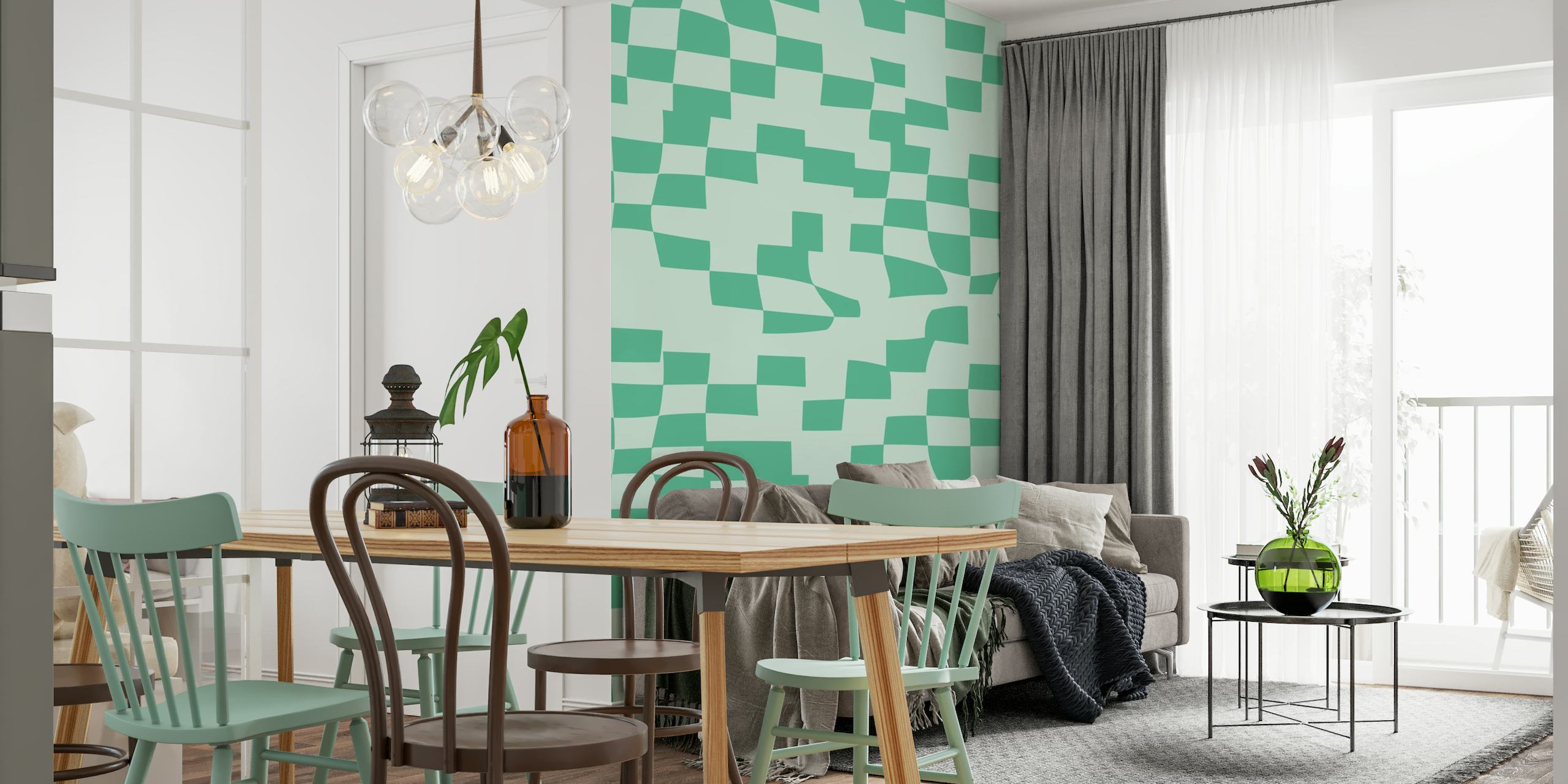 Abstract Checkerboard in Light Blue and Green wallpaper