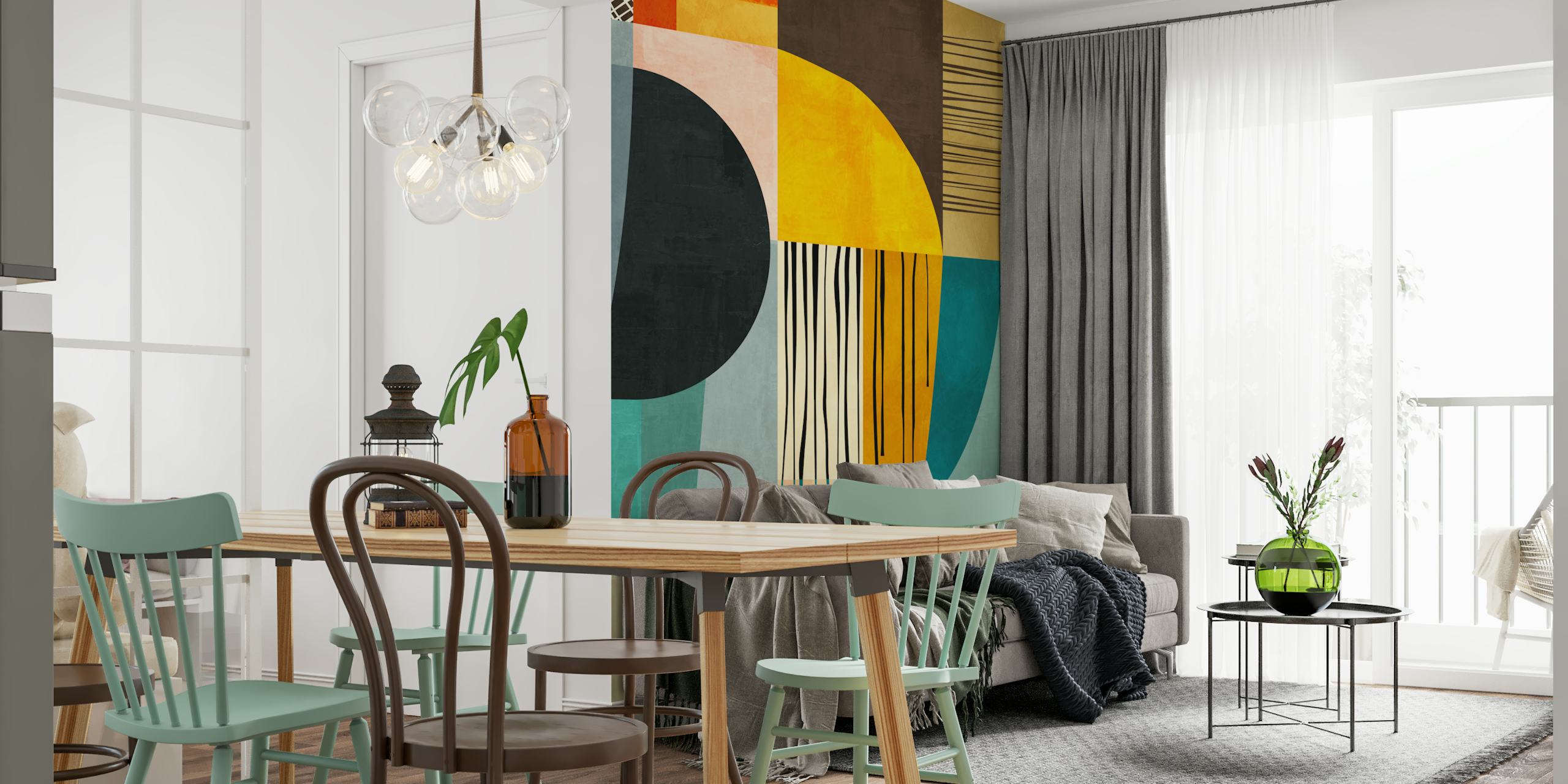 Mid Century Modern 4 papel de parede em um quarto