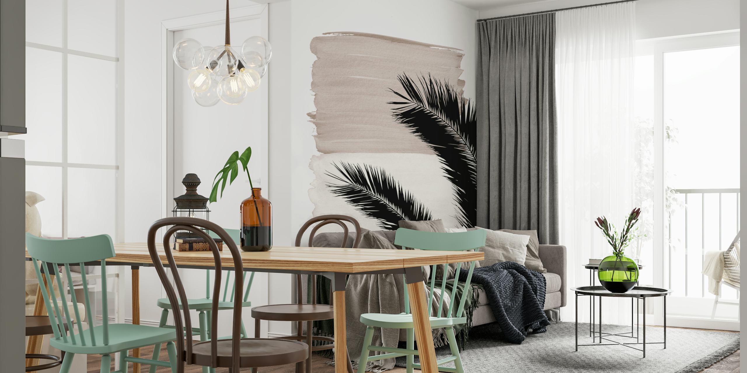 Palms Abstract Naturelle 1 behang in een kamer