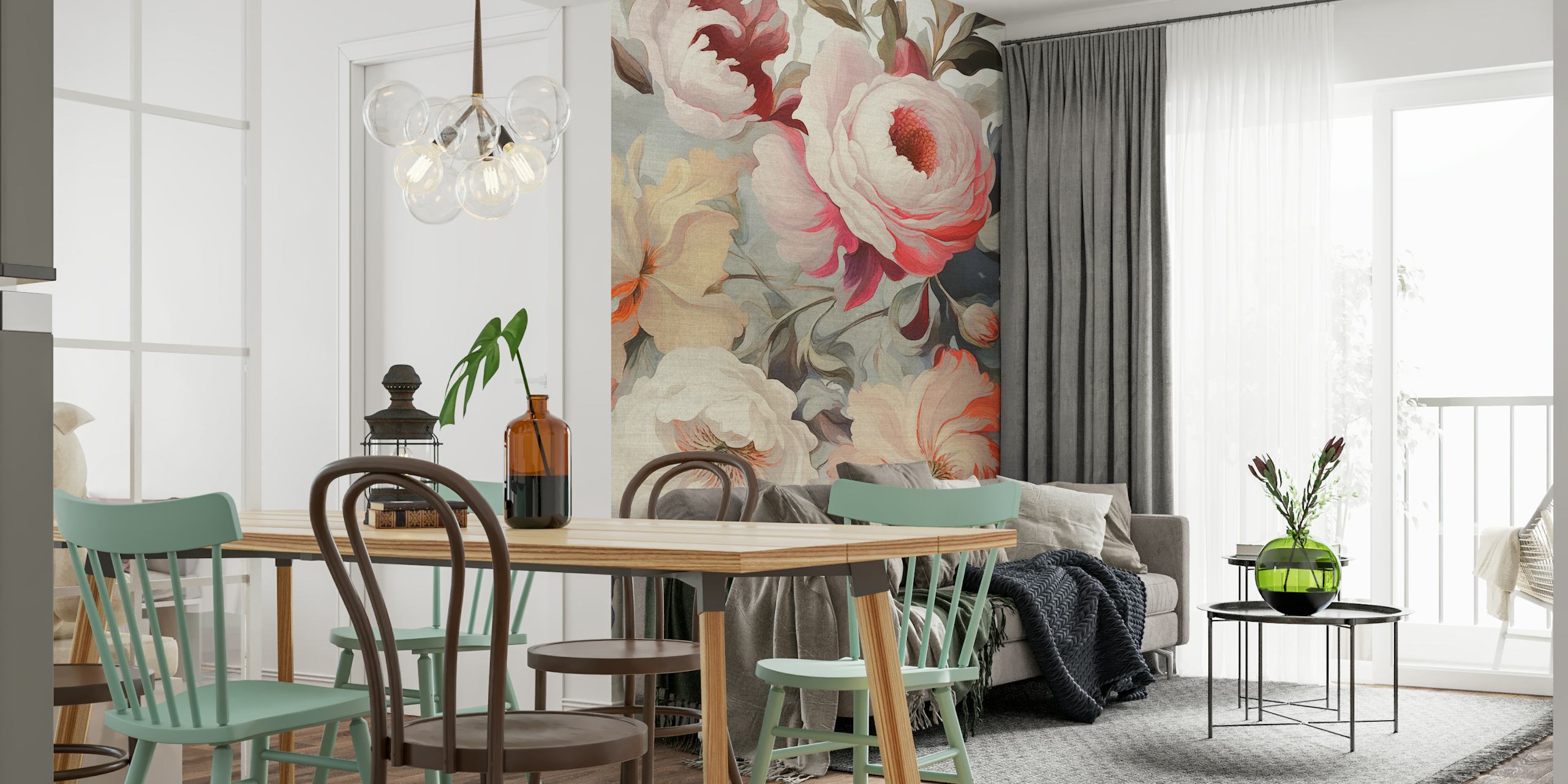 Tapeta Moody Baroque Flowers Pastel u sobi