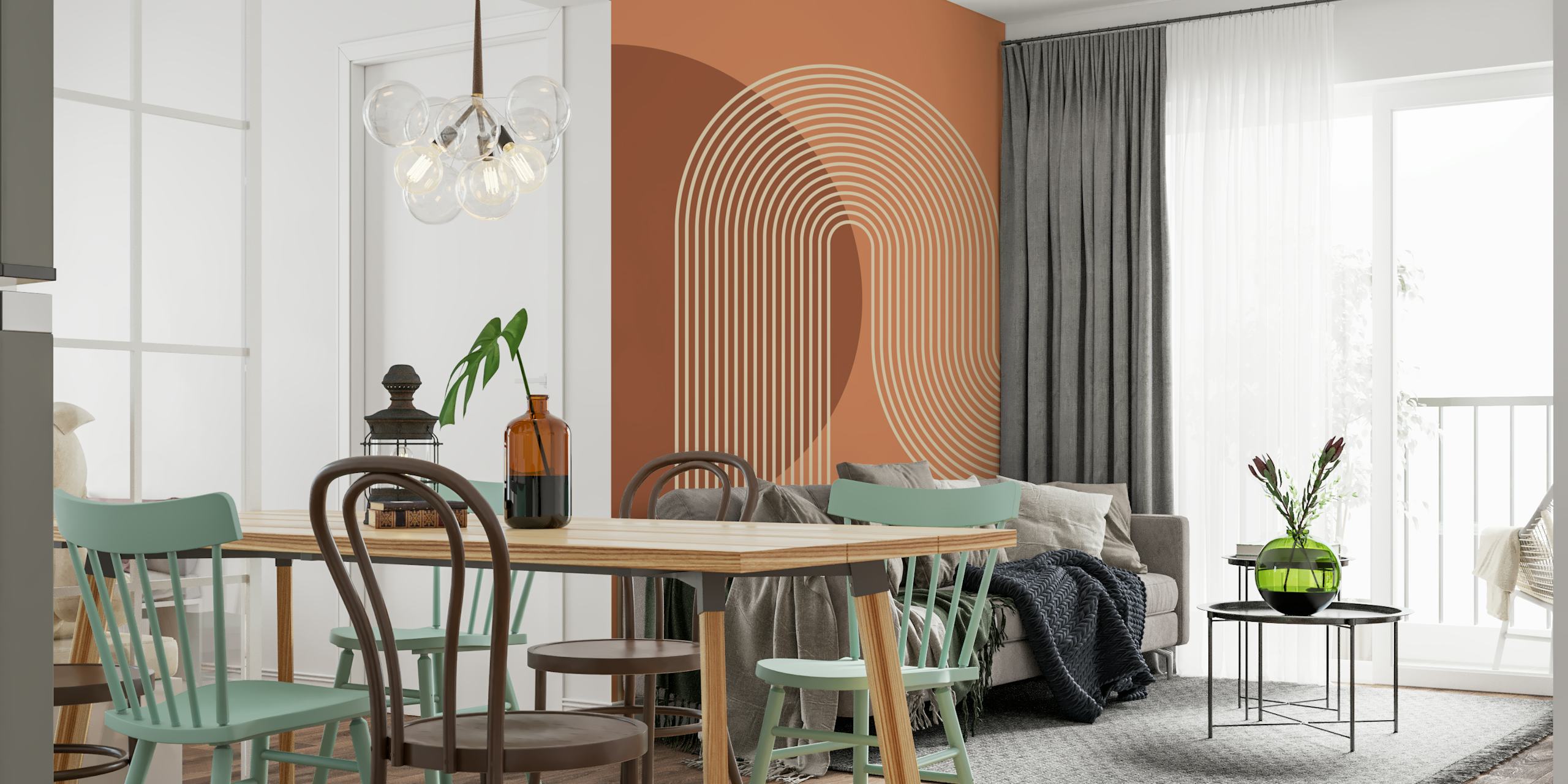 Geometric lines and circles in warm brown tones wallpaper