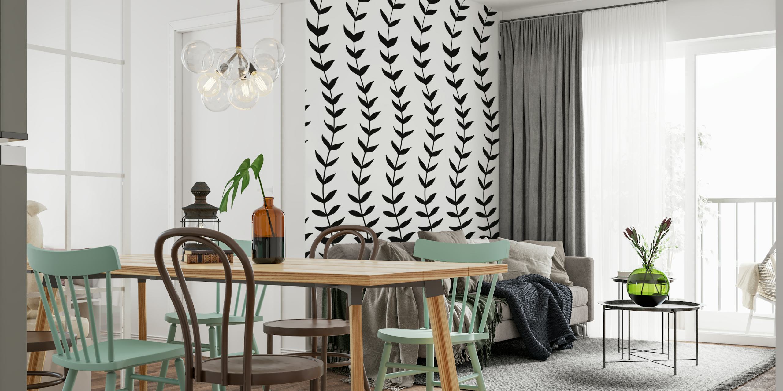 Black leaf pattern on white background minimal wallpaper