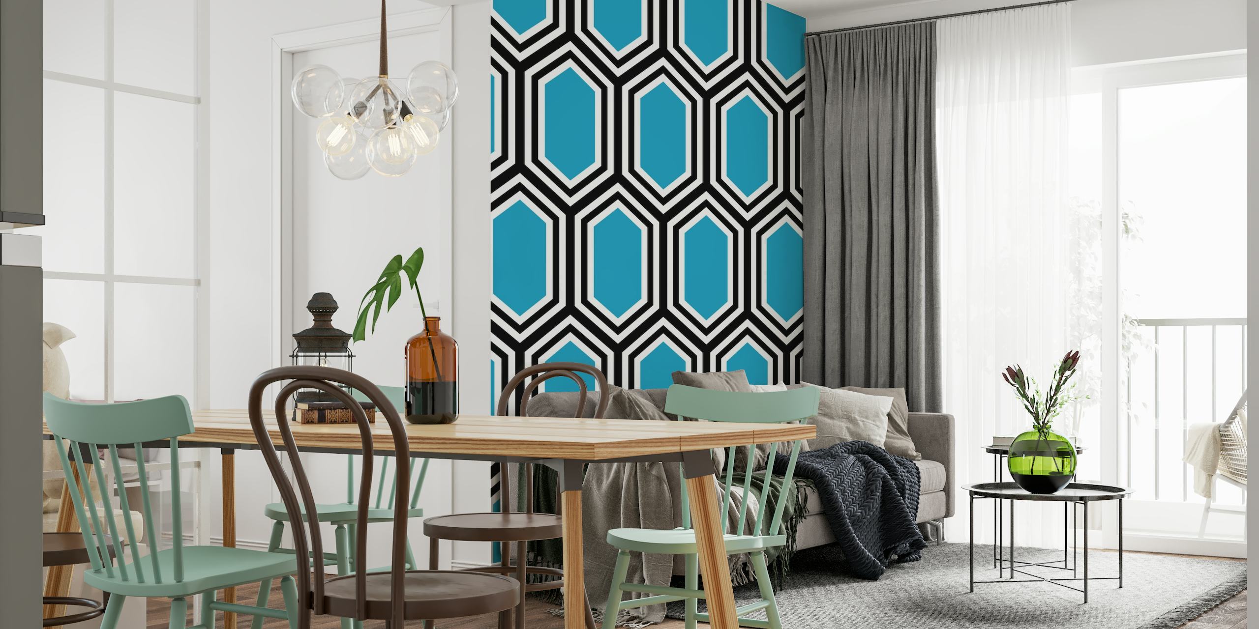 Turquoise geometric behang