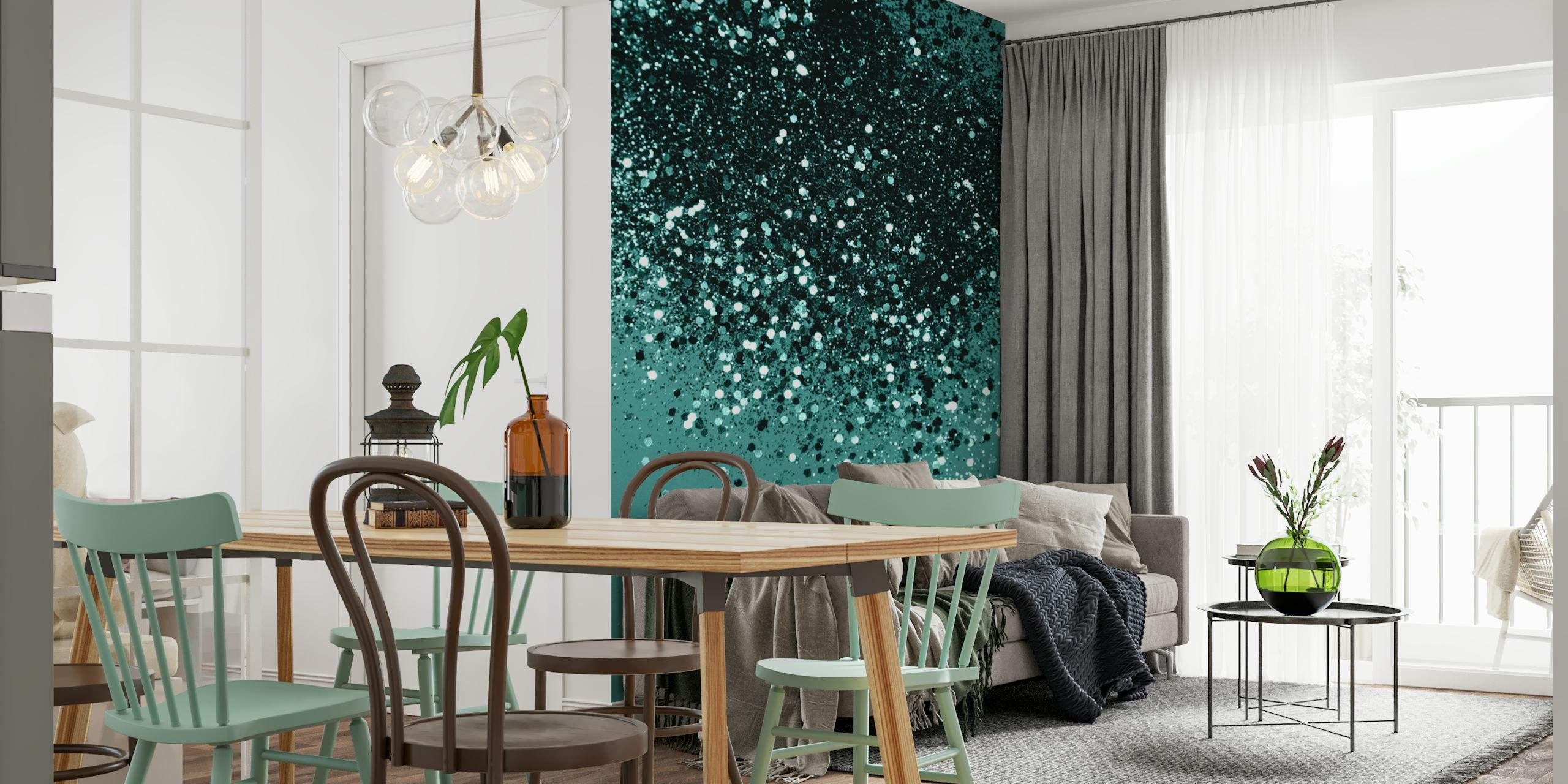 Teal ocean glitter wallpaper with sparkling teal and black elements