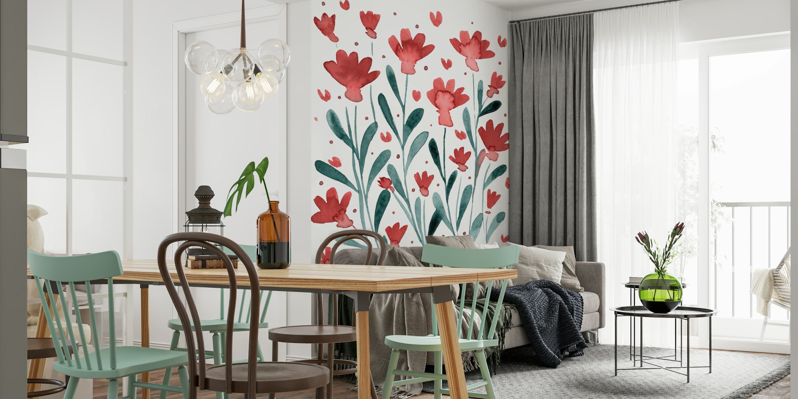 Carta da parati in stile vintage con fiori del nontiscordardime su uno sfondo scuro.