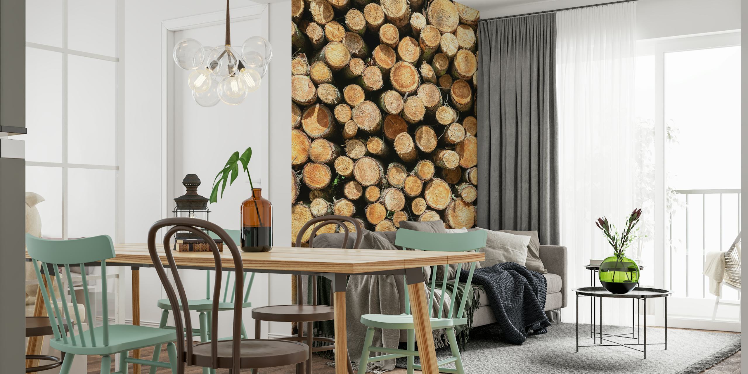 Overhead view of tree logs wall mural Springtime Trees