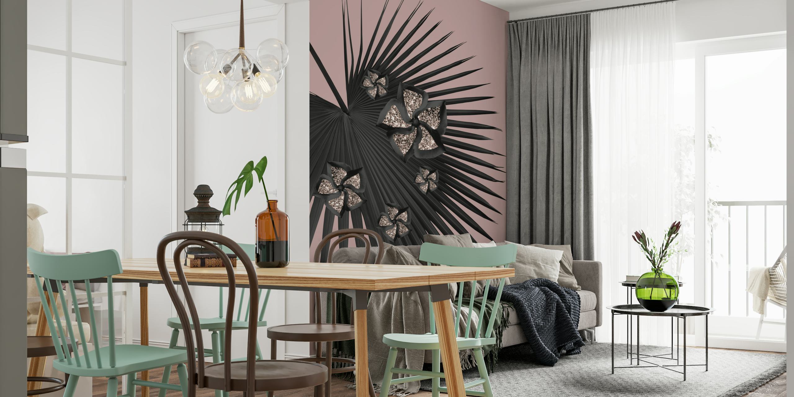 Tapeta Fan Palm Floral Glitter 3 w pokoju