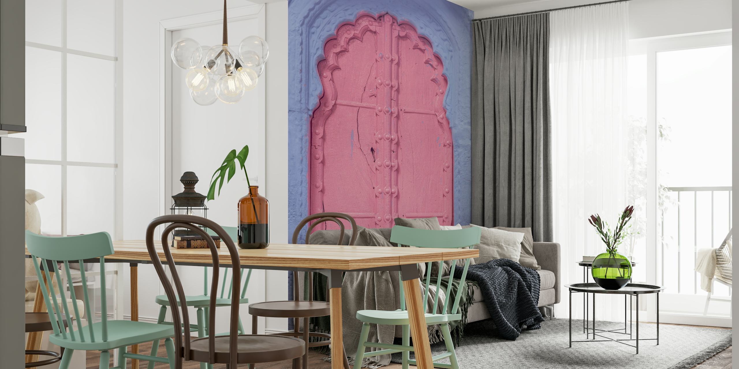 Pink window wallpaper en una habitación