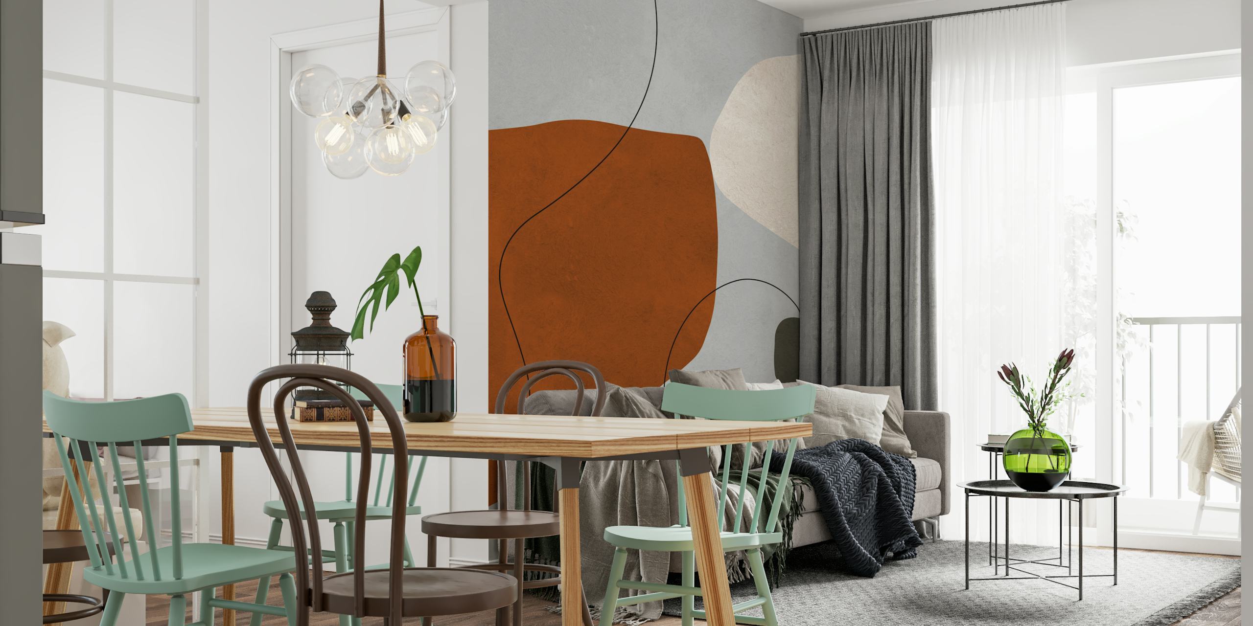 Papel de parede Modern Abstract Earth Tones em um quarto