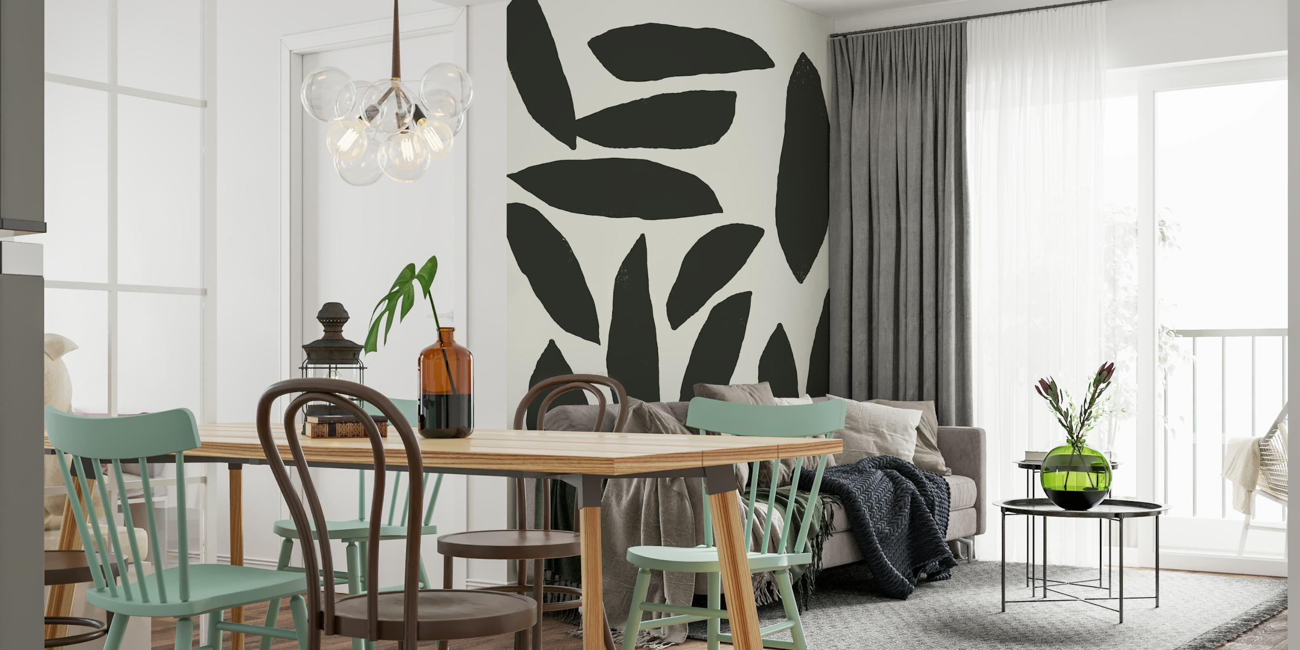 Black leaf silhouettes on a light cream background wallpaper
