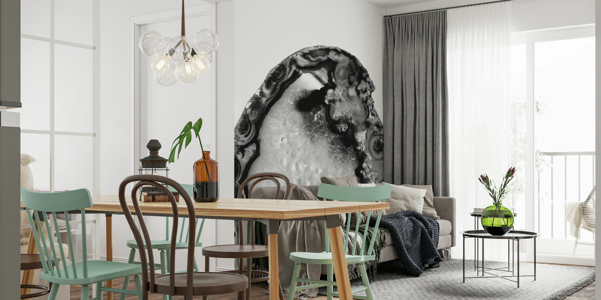 Papel de parede Gray Black White Agate em um quarto