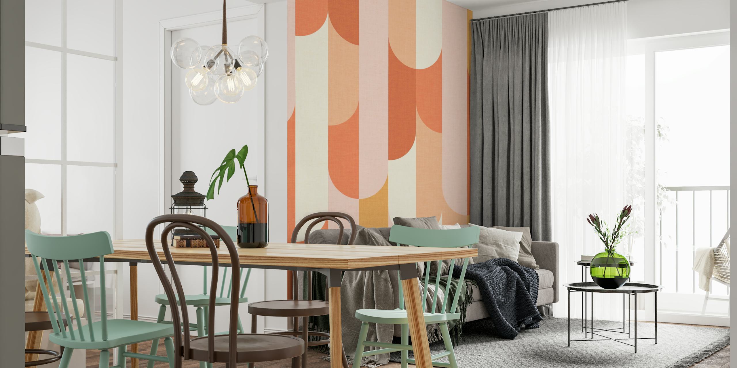 Art Deco geometric wallpaper in rustikalem Orange