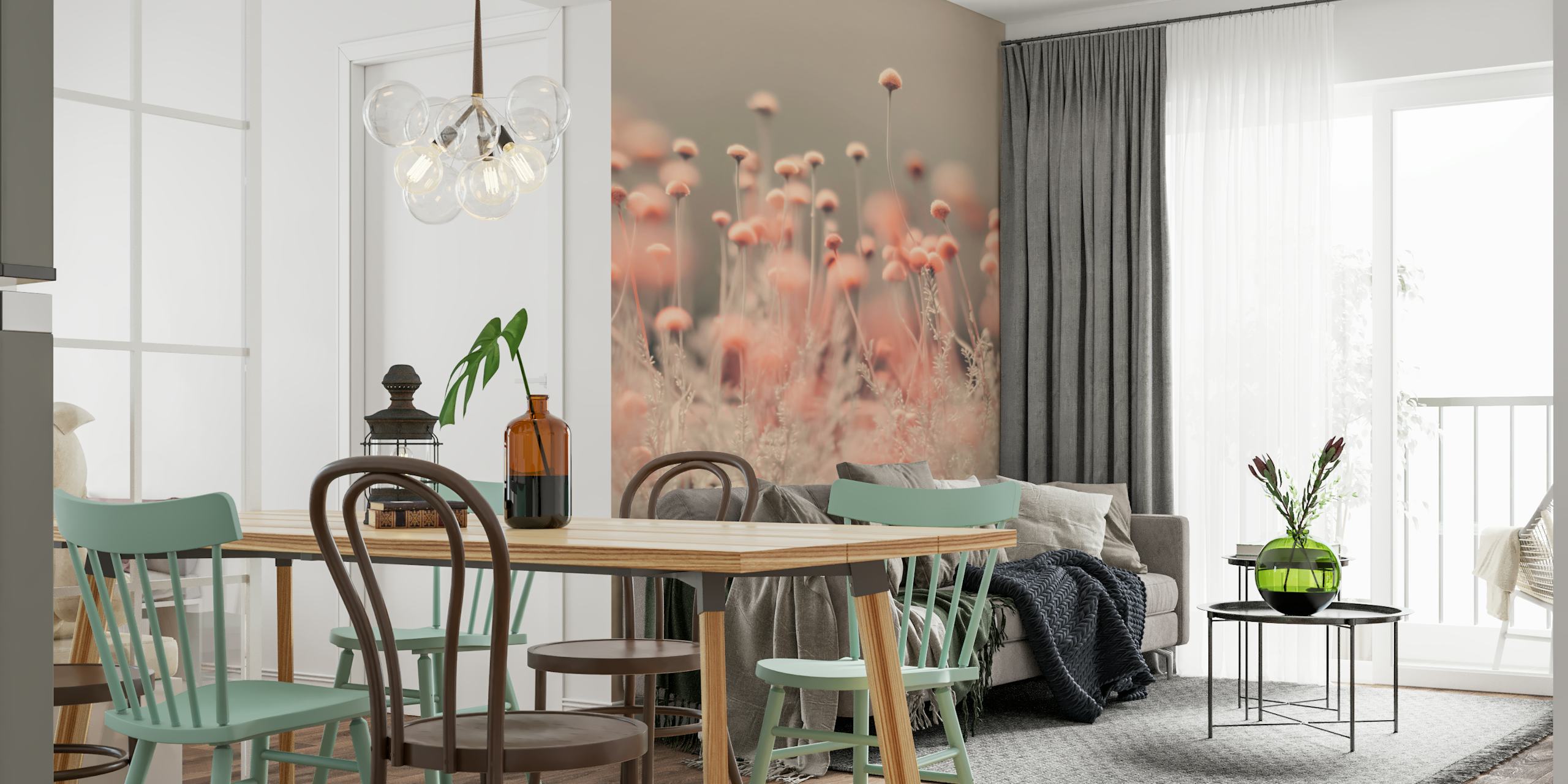 Pink wildflower wallpaper with delicate floral patterns