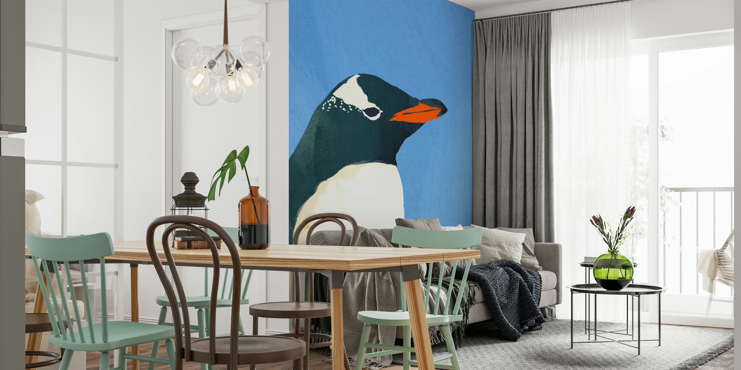 Diseño de papel tapiz Penguin en una habitación
