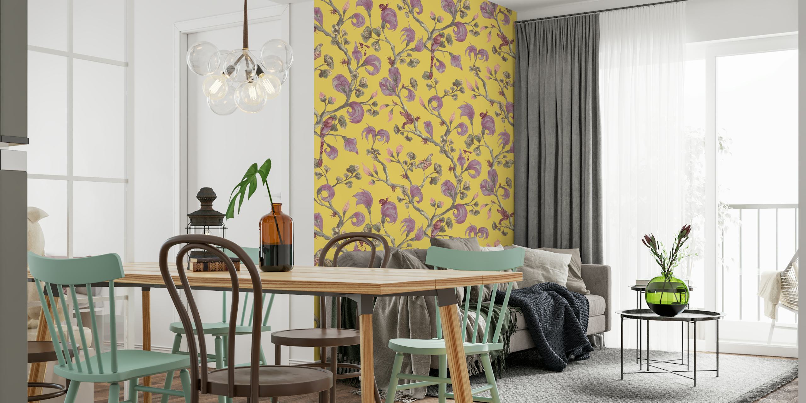 Floral pattern wallpaper in a room setting