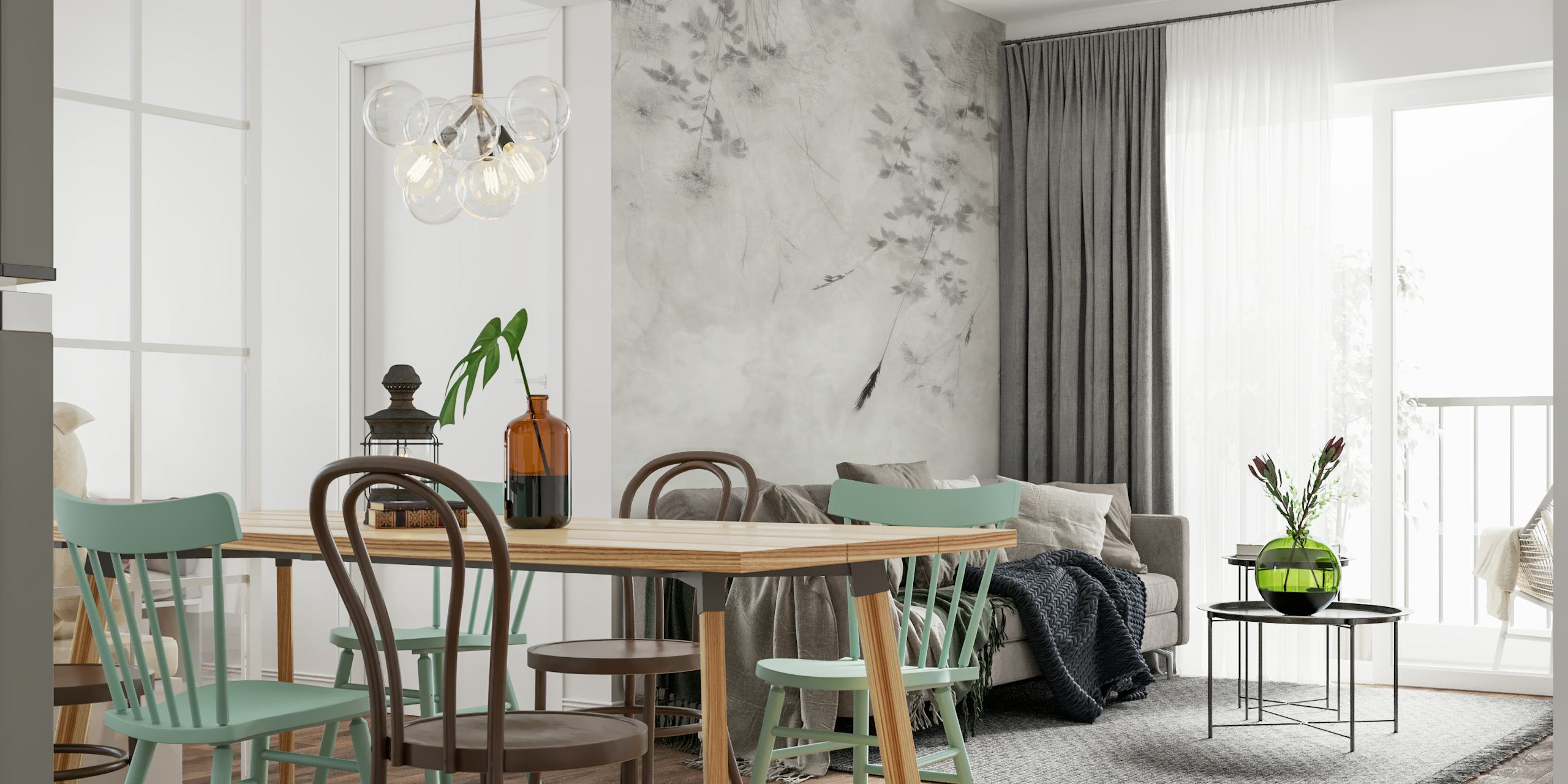 Papel de parede Japandi Wilderness em um quarto