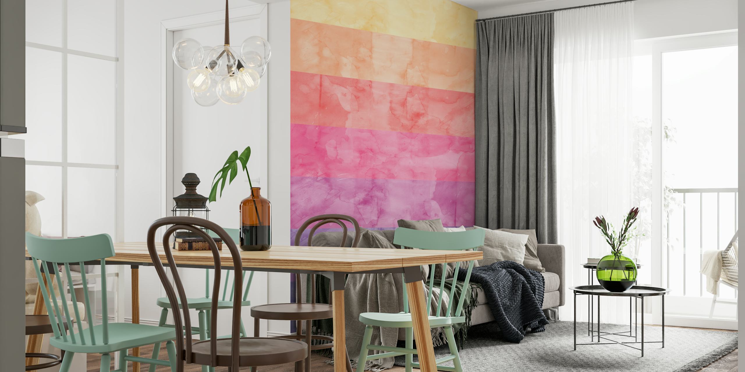 Abstract watercolor wallpaper in a room