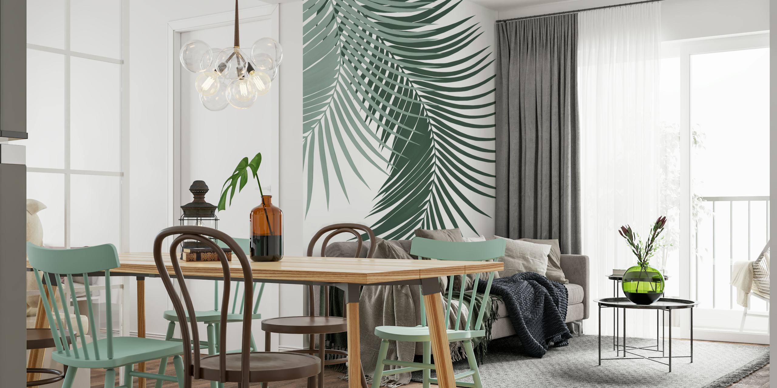 Palm Leaves Soft Dark Green 1 tapet i et rumindstilling