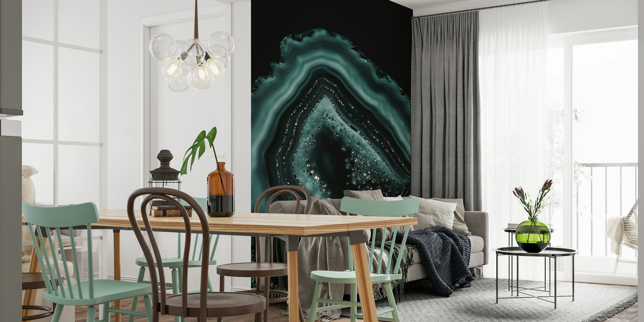 Teal and black agate pattern with glitter details wall mural