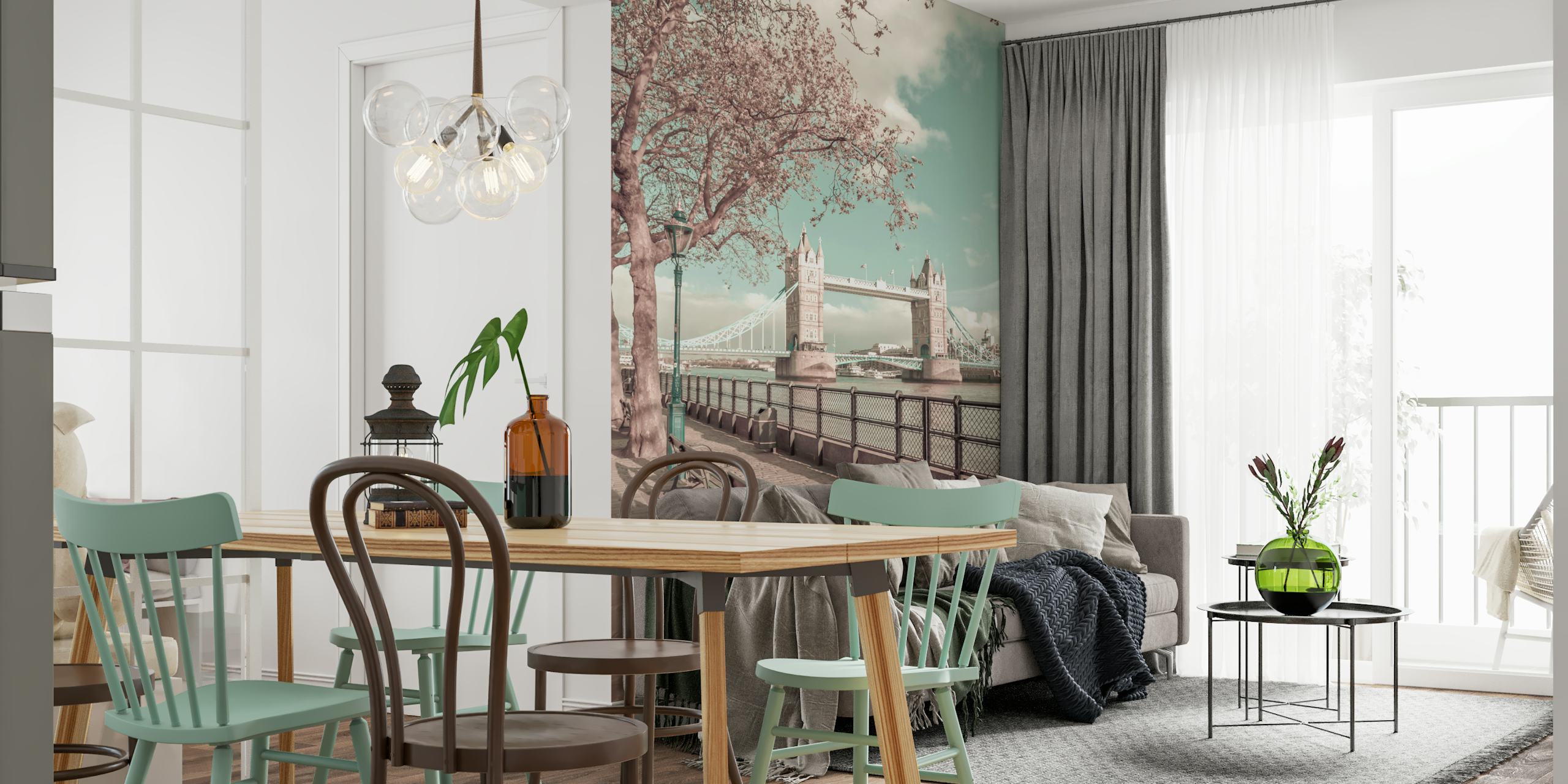 London Tower Bridge vintage wallpaper in a room