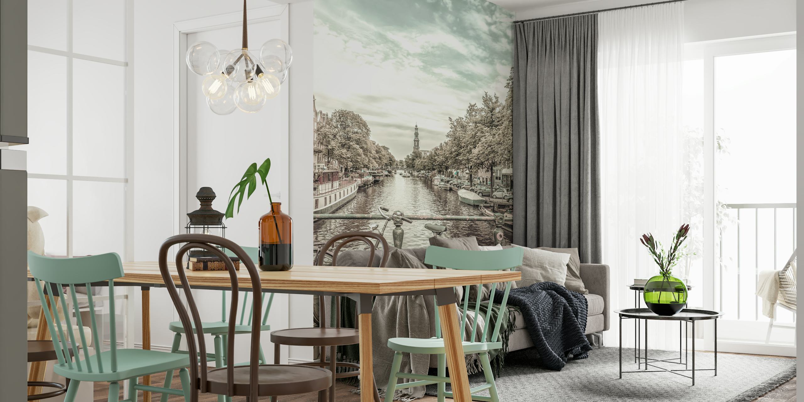 Vintage Amsterdam wallpaper design with bicycles